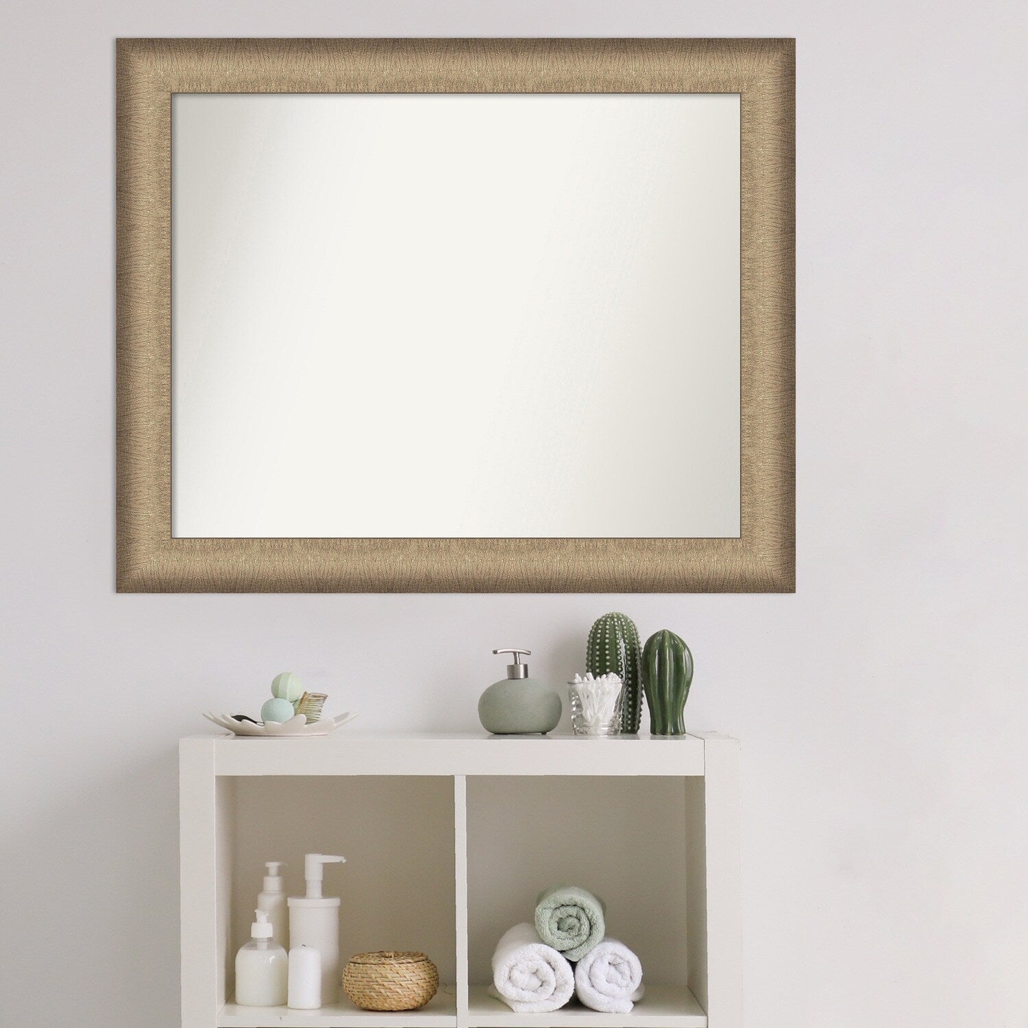 Non-Beveled Bathroom Wall Mirror - Elegant Brushed Bronze Frame