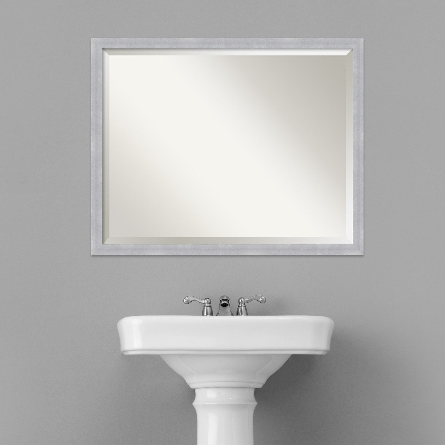 Beveled Bathroom Wall Mirror - Grace Brushed Narrow Frame