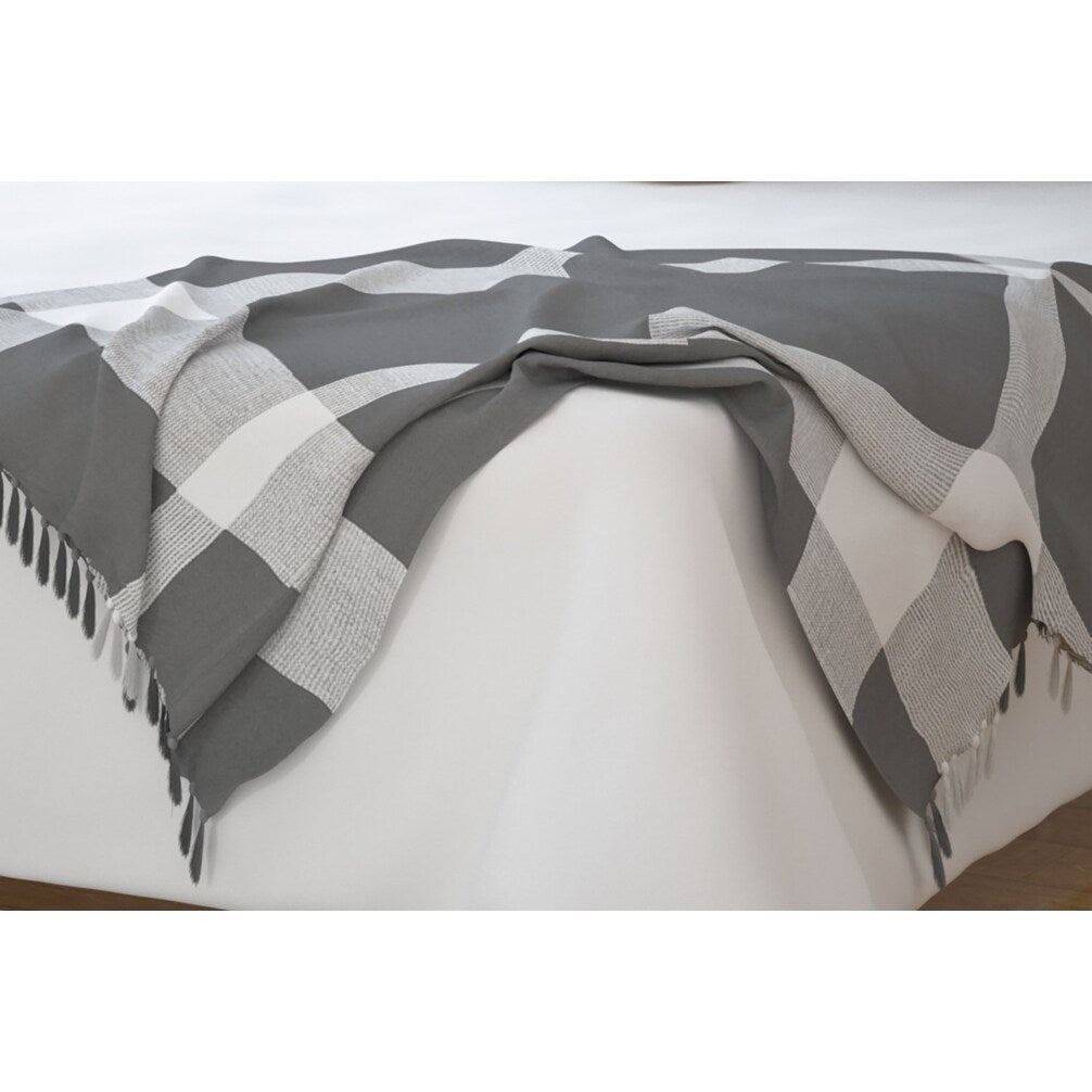 50 X 60 Gray Woven Cotton Checkered Throw Blanket with Fringe