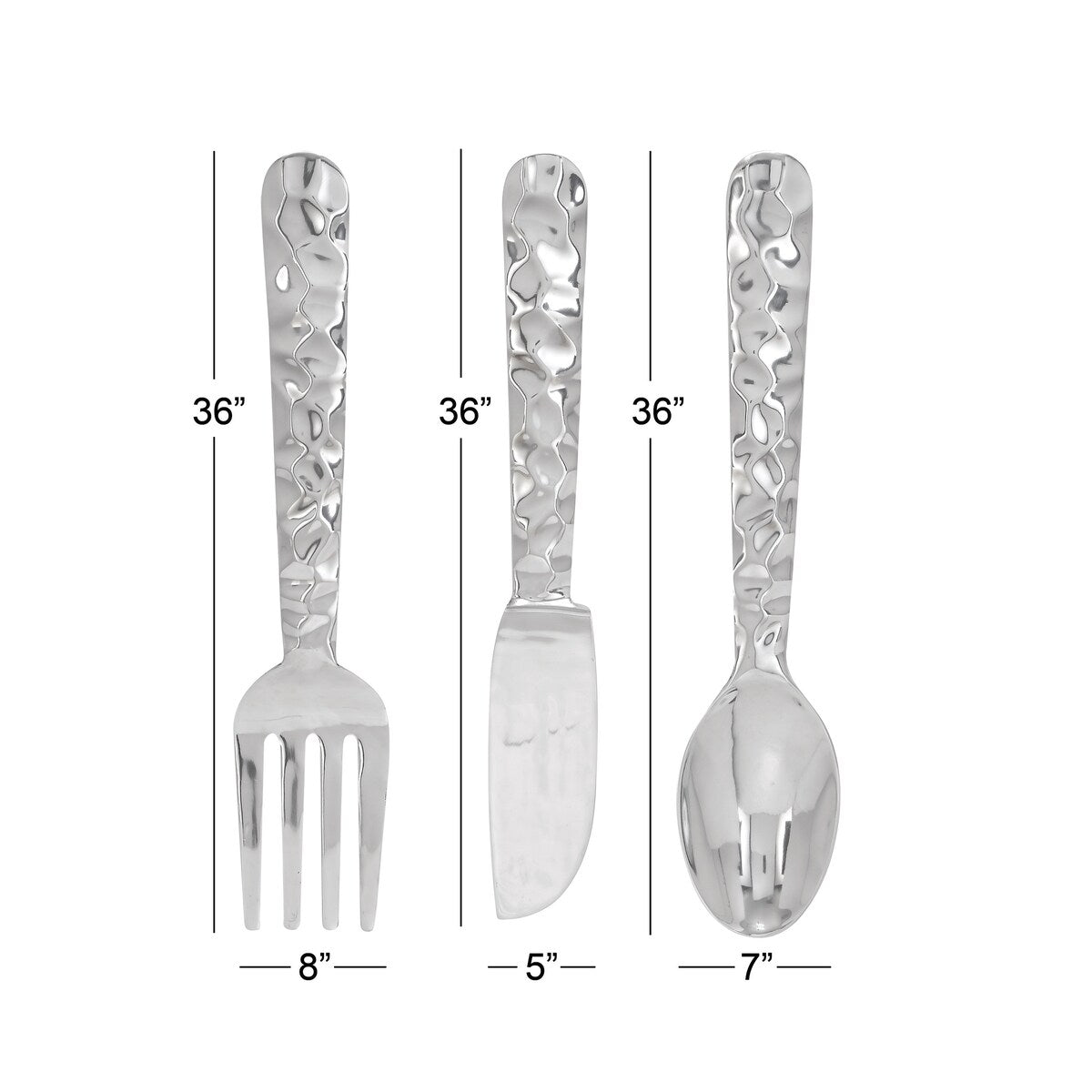 Aluminum Metal Utensils Knife, Spoon and Fork Home Wall Decor - Set of 3 Silver or Copper - Roche River Decor