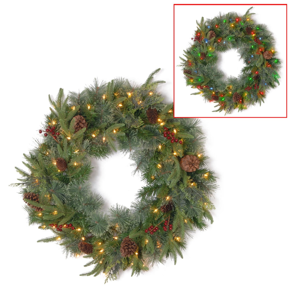 National Tree Company 2 ft. Colonial Artificial Wreath With Battery-operated Dual-color LED Lights