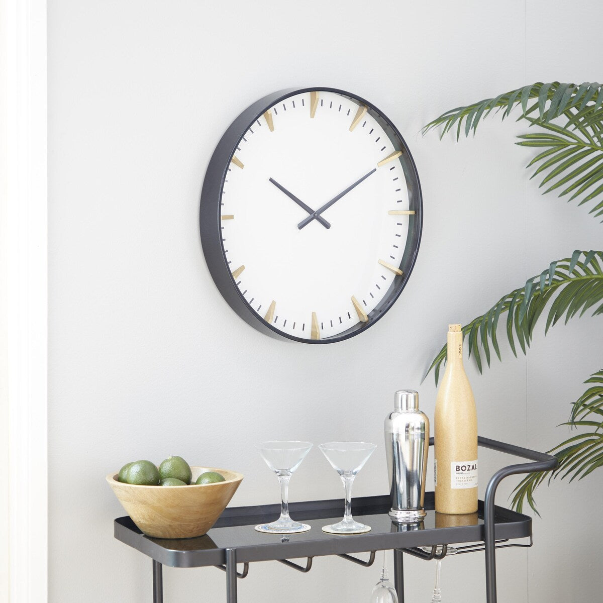 Glass or Plastic Decorative Wall Clock with Gold or Black Accents - Dark Blue, Gold, Black - Roche River Decor