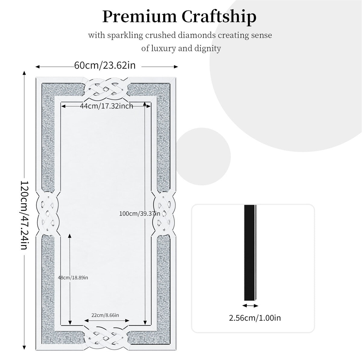 Appealing Decorative Wall Mirror w/Crush Diamond Silver Glass for Home