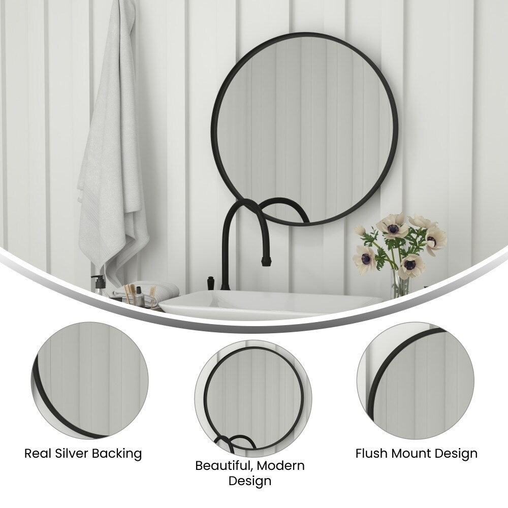 Wall Mount Shatterproof Round Accent Wall Mirror with Metal Frame