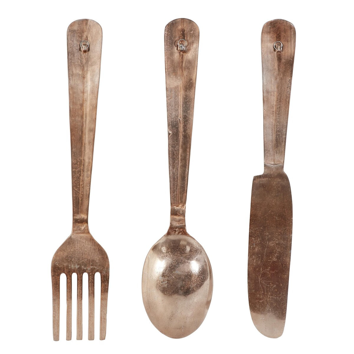 Aluminum Metal Utensils Knife, Spoon and Fork Home Wall Decor - Set of 3 Silver or Copper - Roche River Decor