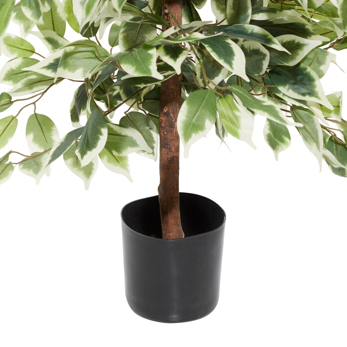 Faux Foliage Ficus Artificial Tree with Realistic Leaves and Black Plastic Pot - Green - Roche River Decor