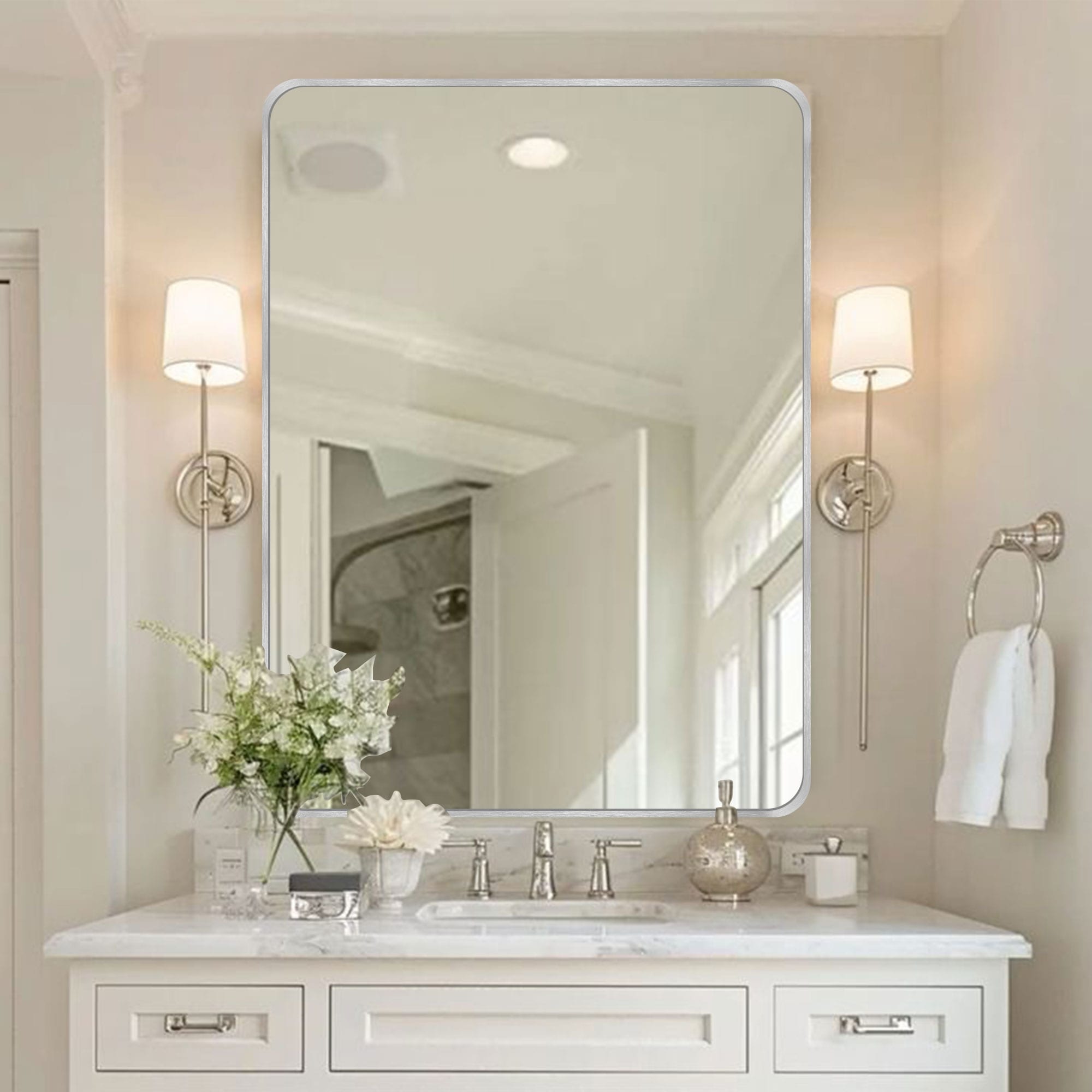 Wall Mount Bathroom Rectangle Vanity Mirror (Horizontal/Vertical)