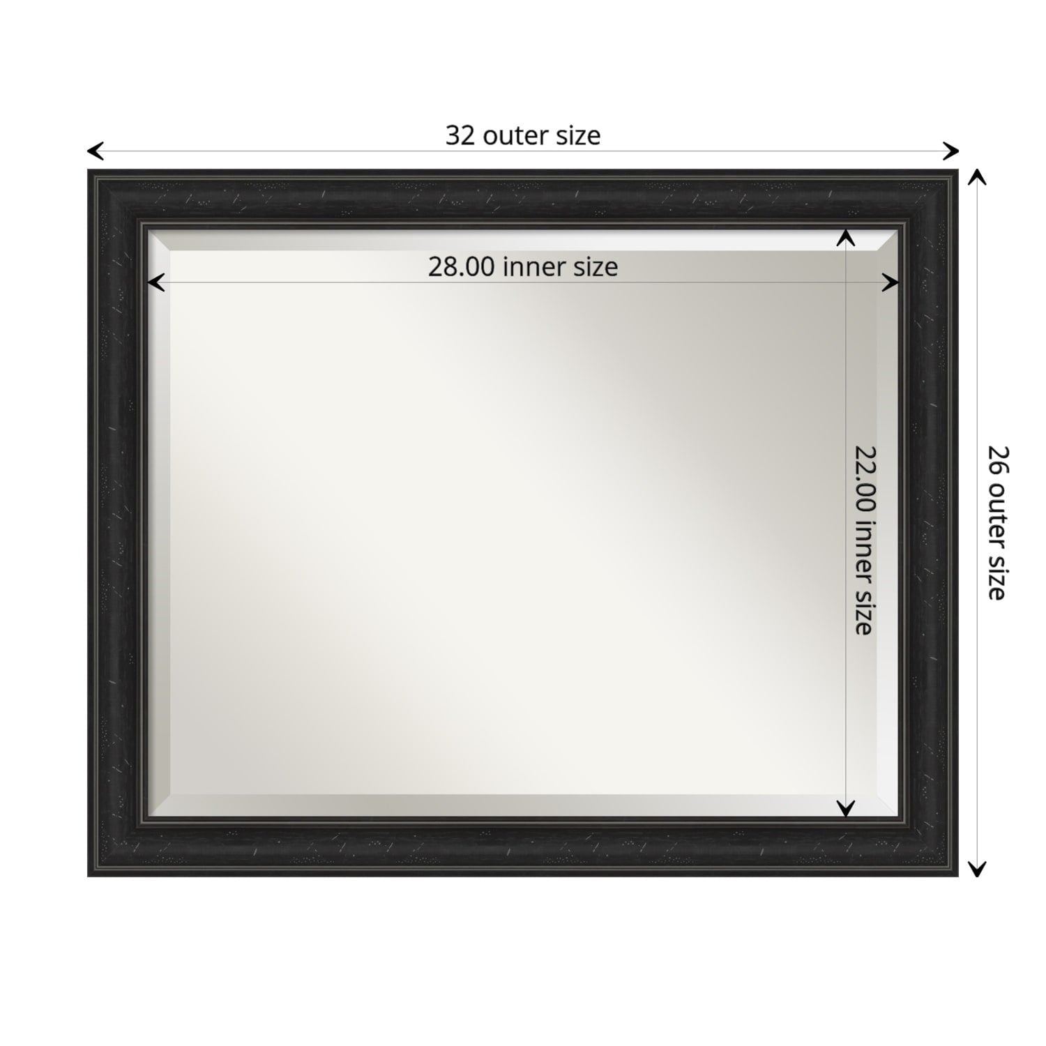 Beveled Bathroom Wall Mirror - Shipwreck Black Narrow Frame