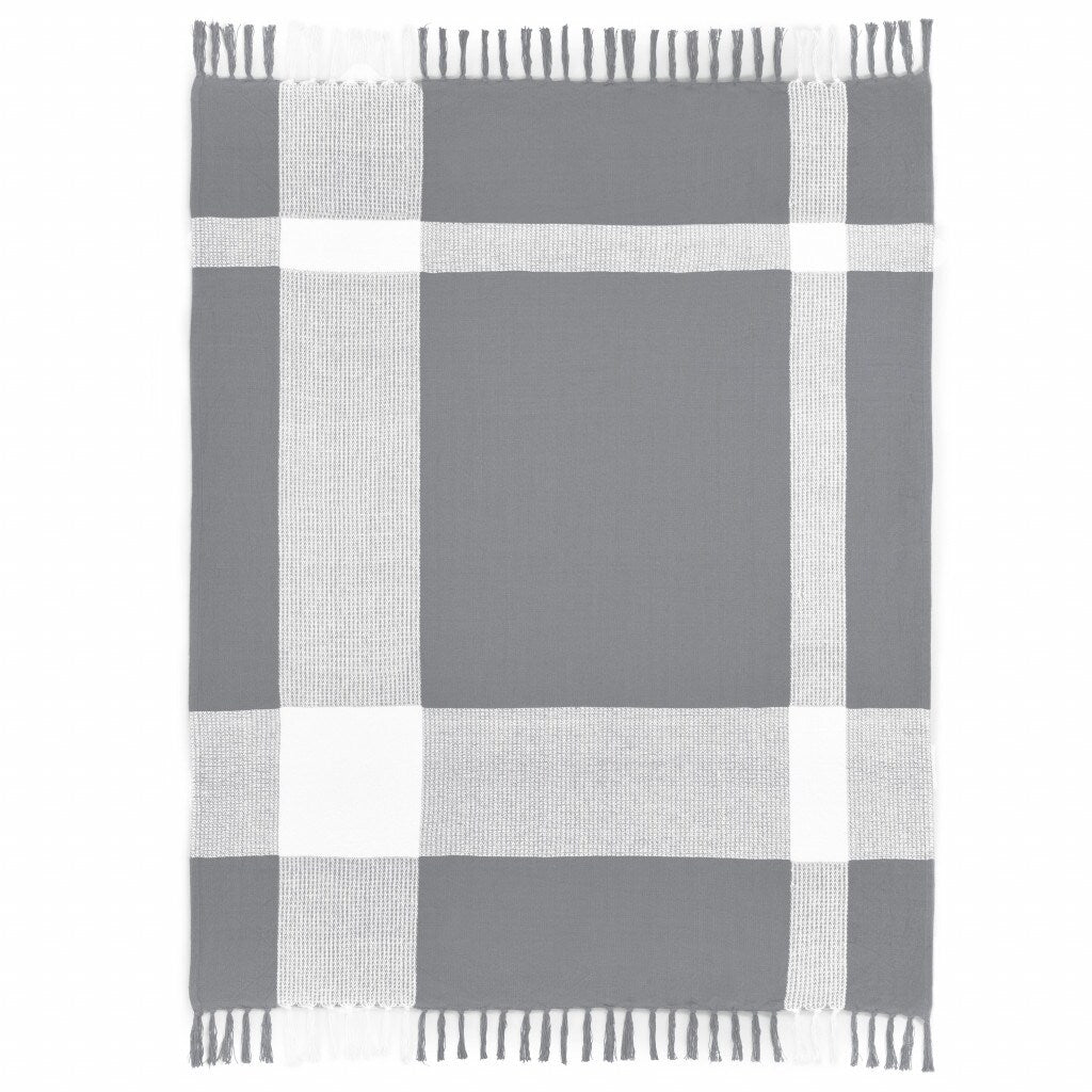 50 X 60 Gray Woven Cotton Checkered Throw Blanket with Fringe