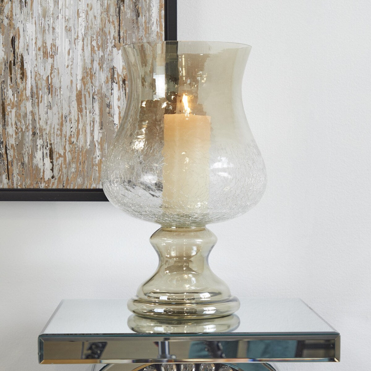 Glass Handmade Turned Style Pillar Hurricane Lamp with Smoked Glass Finish - Gold - Roche River Decor