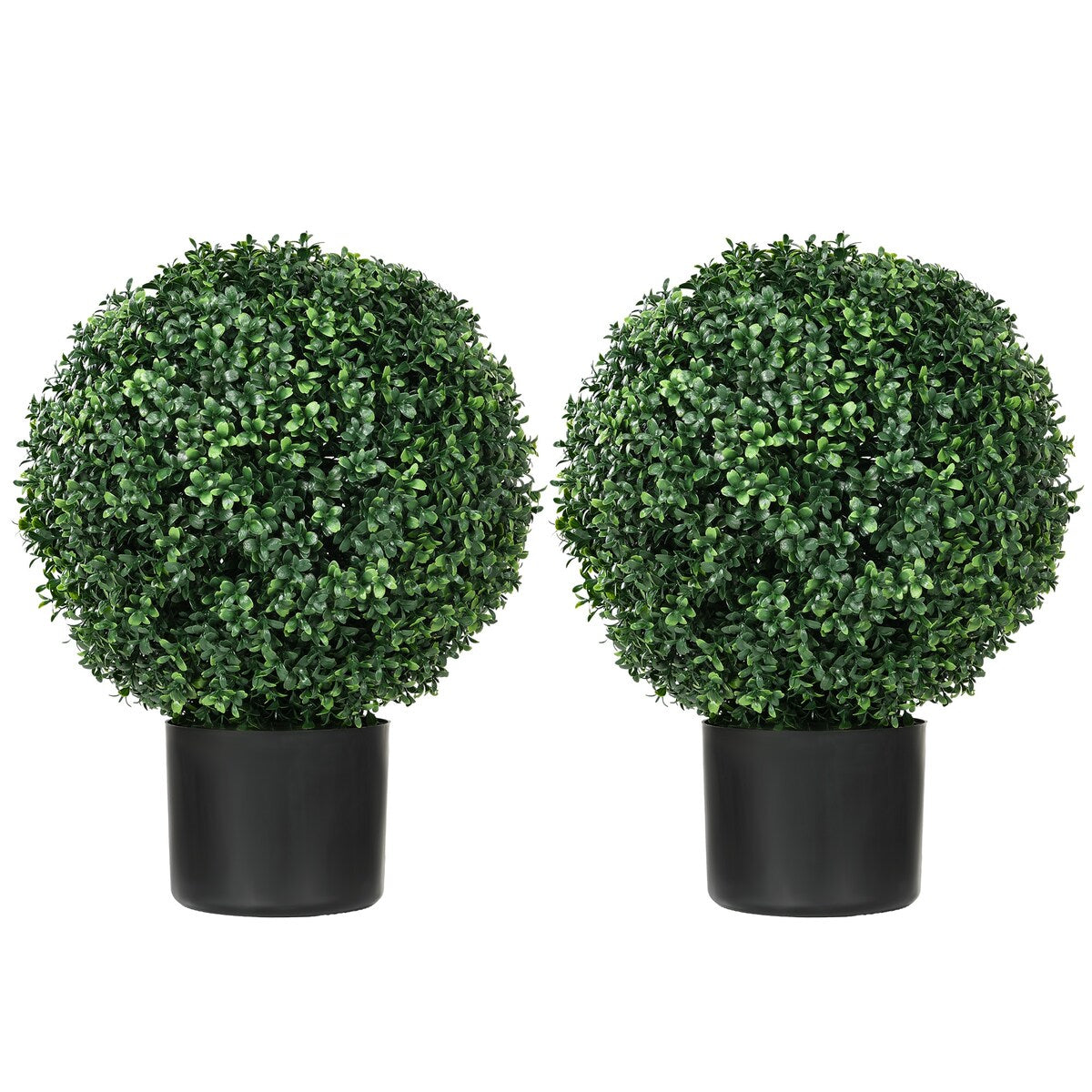 HOMCOM Set of 2 20.5 Artificial Ball Boxwood Topiary Trees with Pot