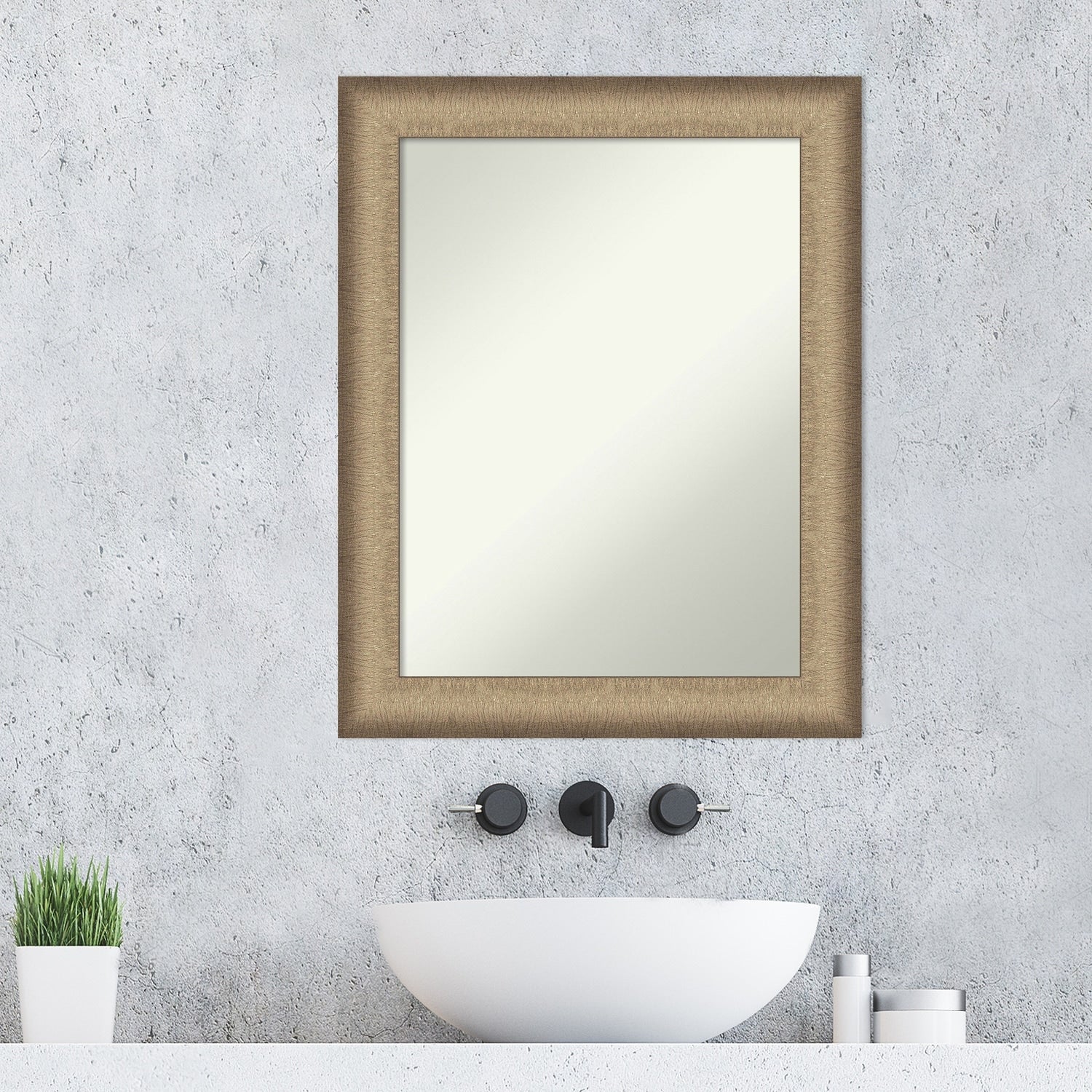 Non-Beveled Bathroom Wall Mirror - Elegant Brushed Bronze Frame