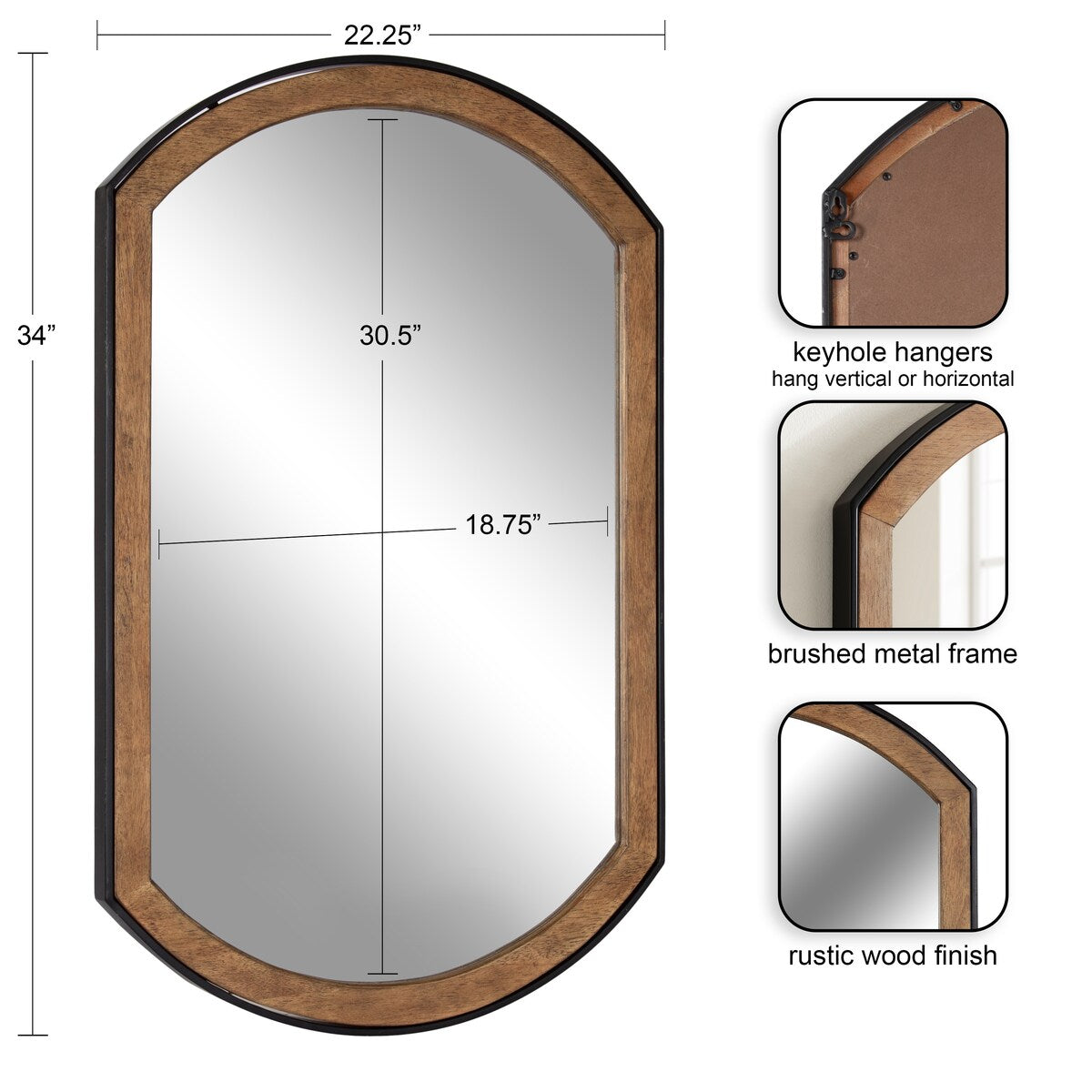 Kate and Laurel Kincaid Wood and Metal Capsule Wall Mirror - 23x34