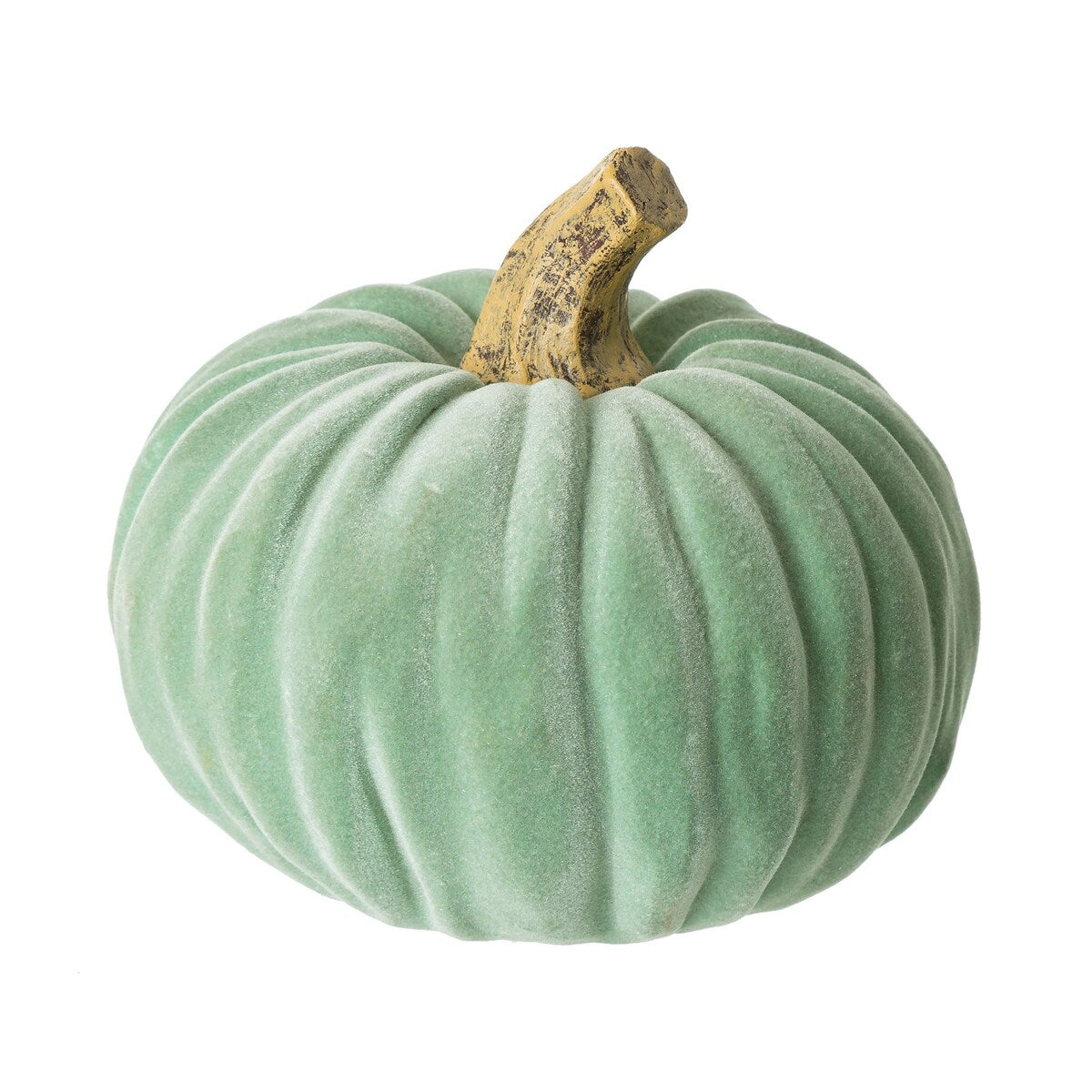 Glitzhome Set of 3 Mint Green Velvet/Resin Fall Harvest Art Pumpkins for Thanksgiving Centerpiece