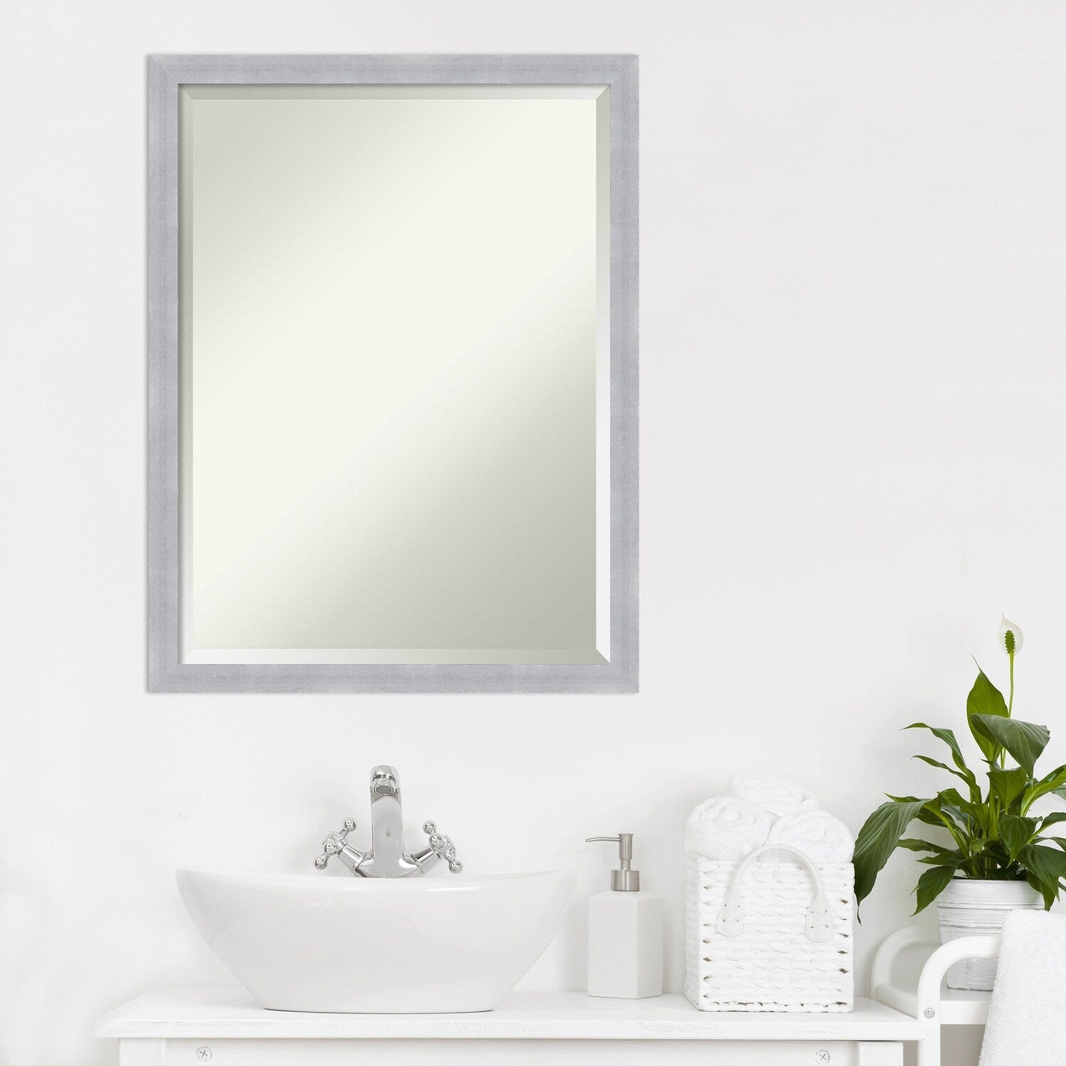 Beveled Bathroom Wall Mirror - Grace Brushed Narrow Frame