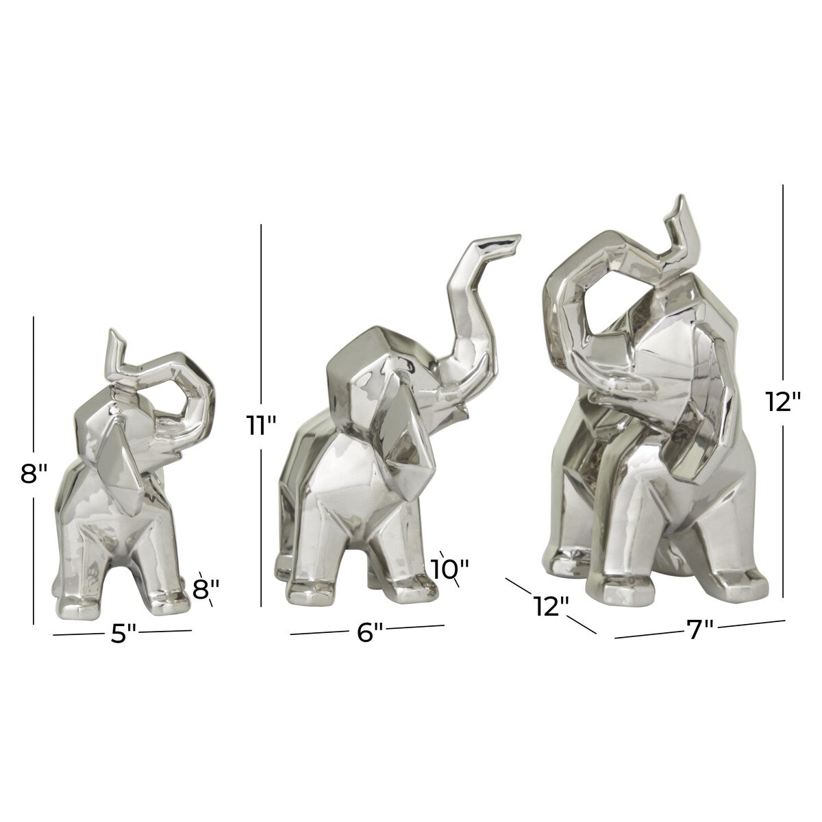 Porcelain Ceramic Elephant Decorative Sculpture - Set of 3 Gold or Silver - Roche River Decor