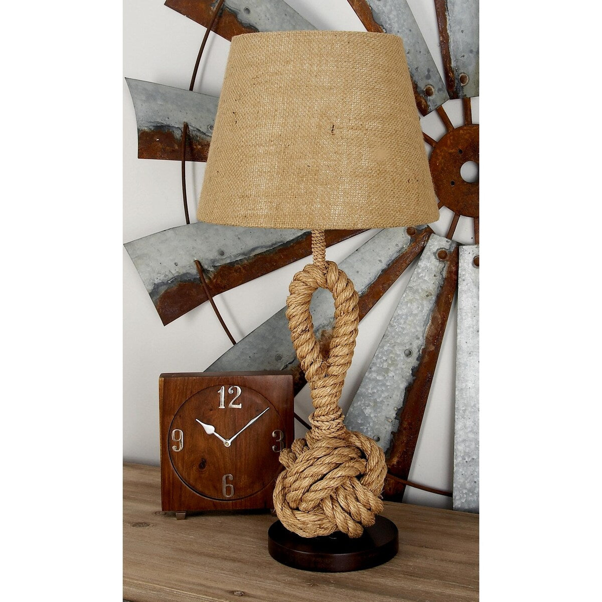 Jute Rope Twisted Rope Room Table Lamp with Linen Shade - Brown - Roche River Decor