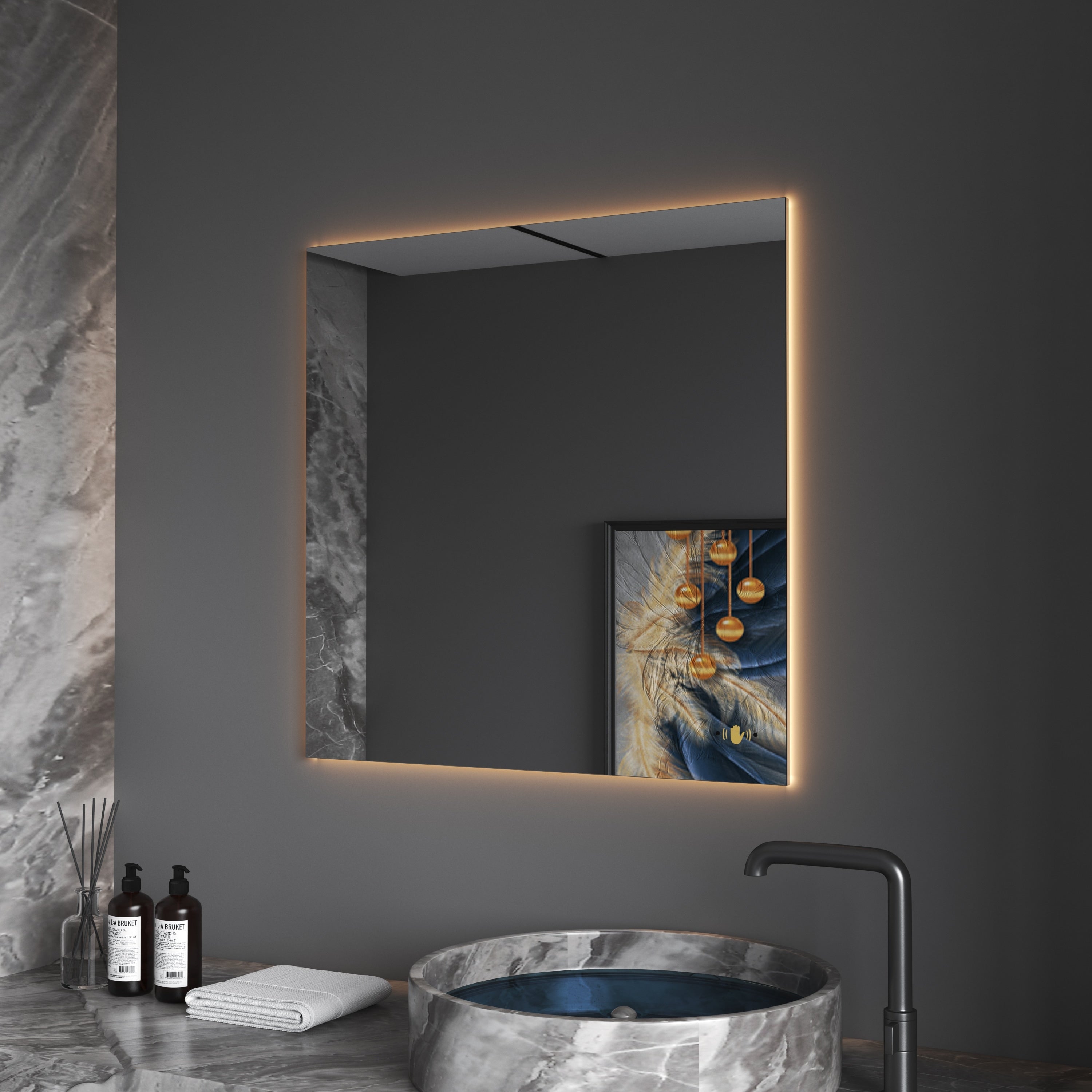 CB HOME LED Bathroom Vanity Mirror, Lighted Wall Mounted Mirror, Hand Wave Sensor Dimmable Backlit Frameless Mirror