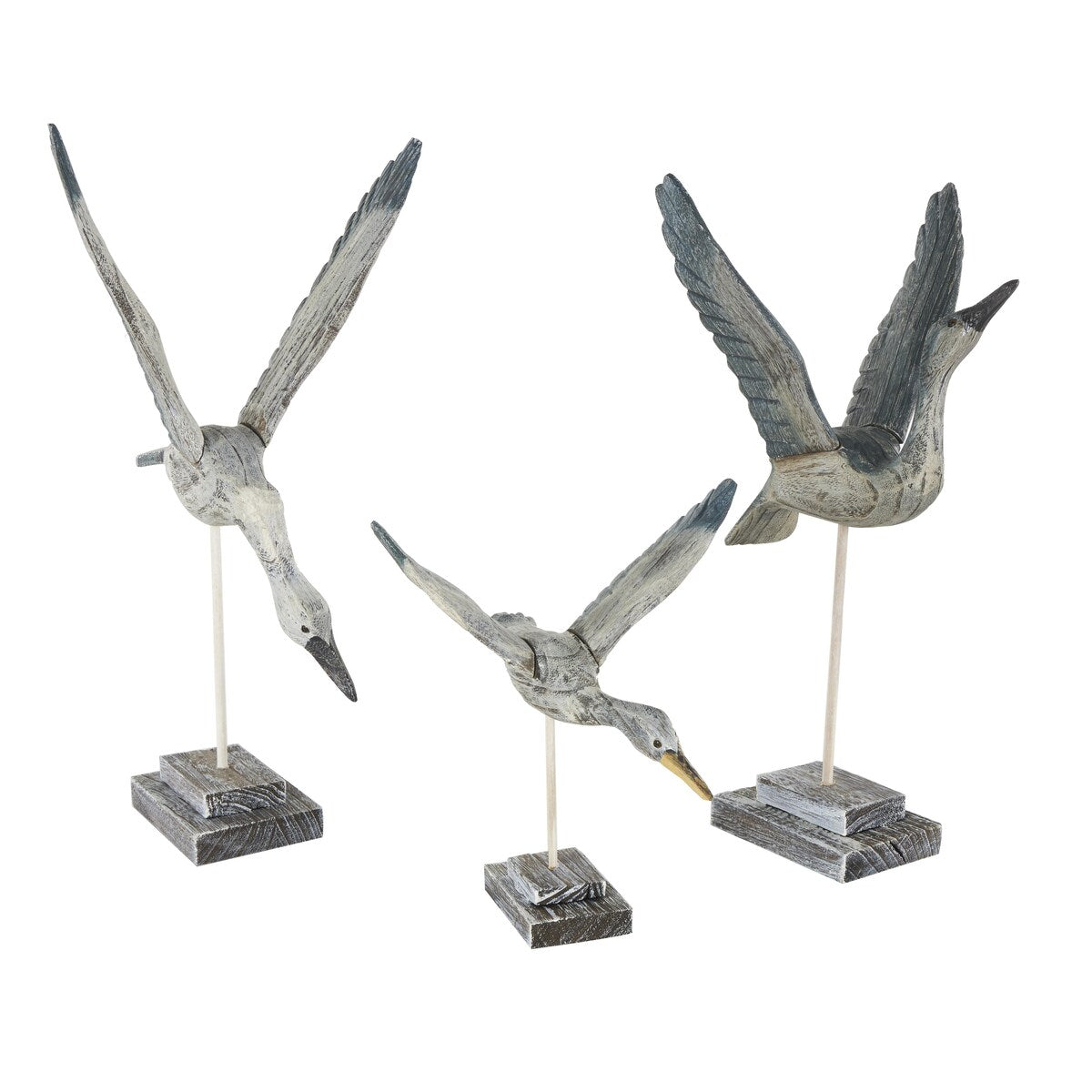 Wood Bird Handmade Decorative Sculpture - Set of 3 Blue - Roche River Decor