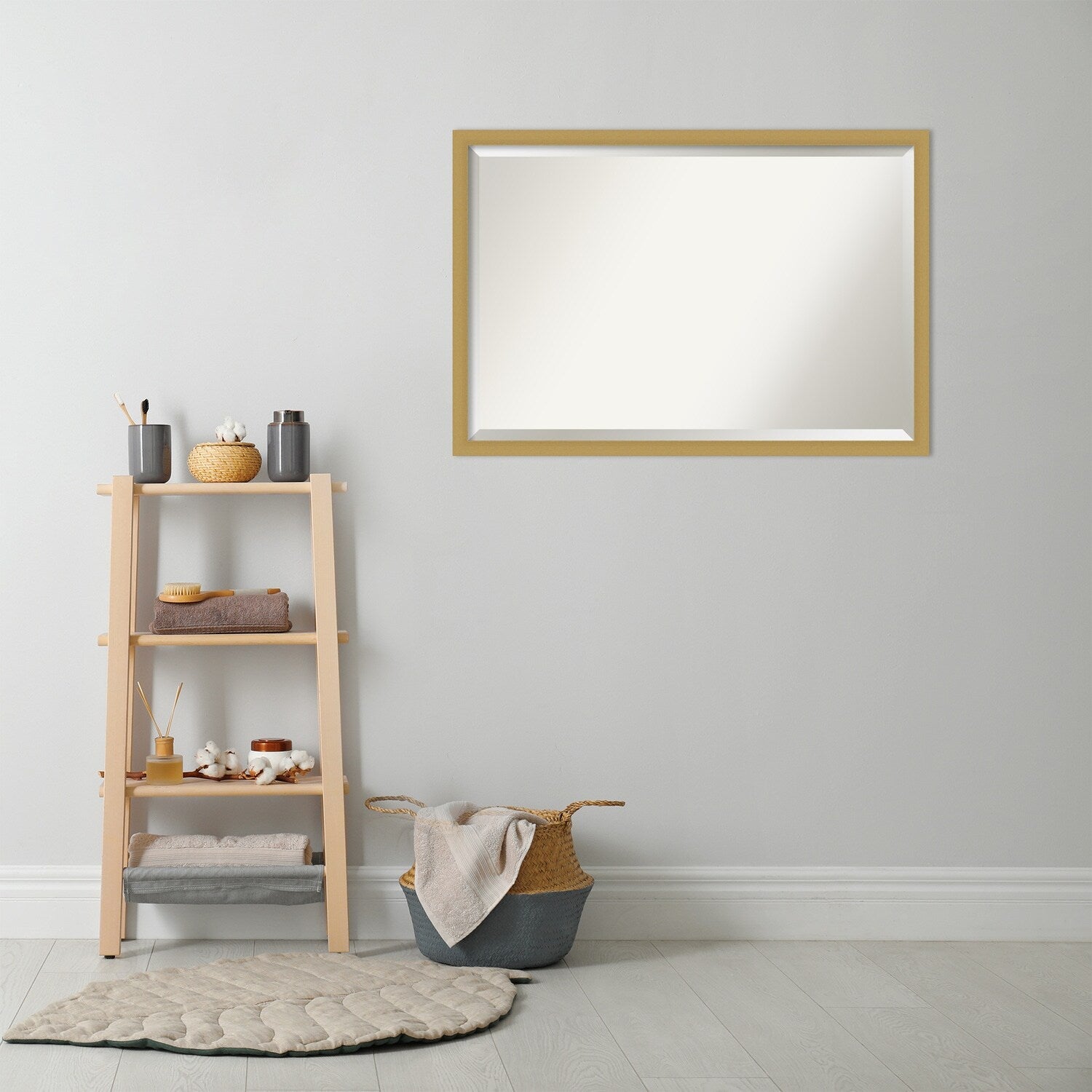 Beveled Bathroom Wall Mirror - Grace Brushed Narrow Frame