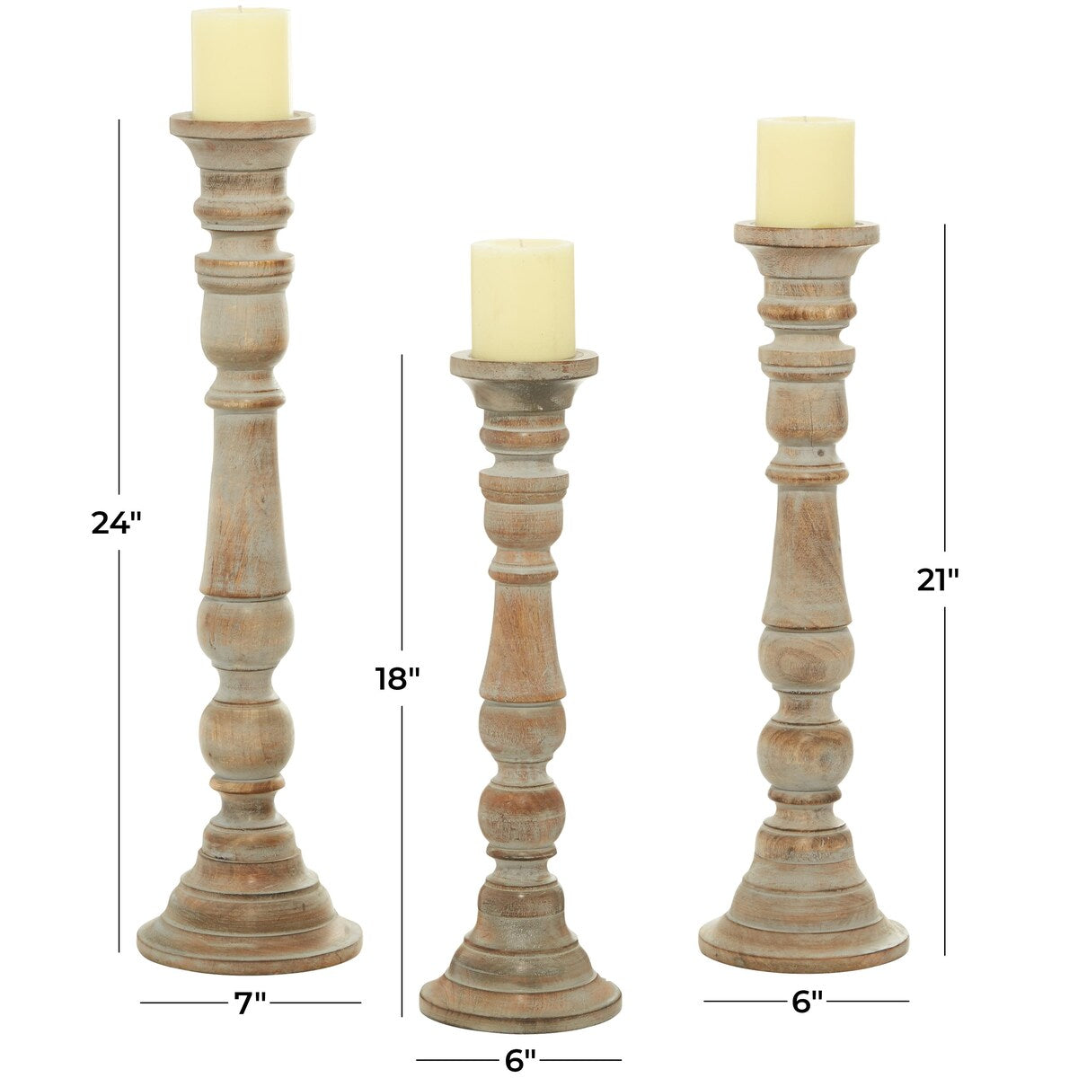 Mango Wood Handmade Tall Turned Decorative Candle Holder - Set of 3 Brown or Gray - Roche River Decor