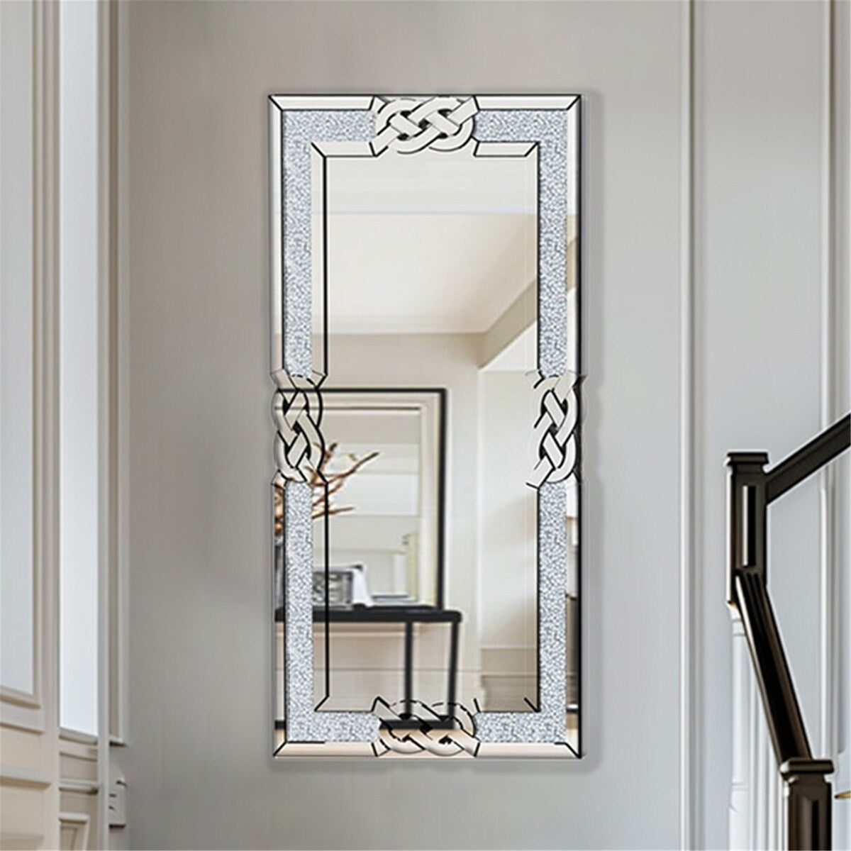 Appealing Decorative Wall Mirror w/Crush Diamond Silver Glass for Home