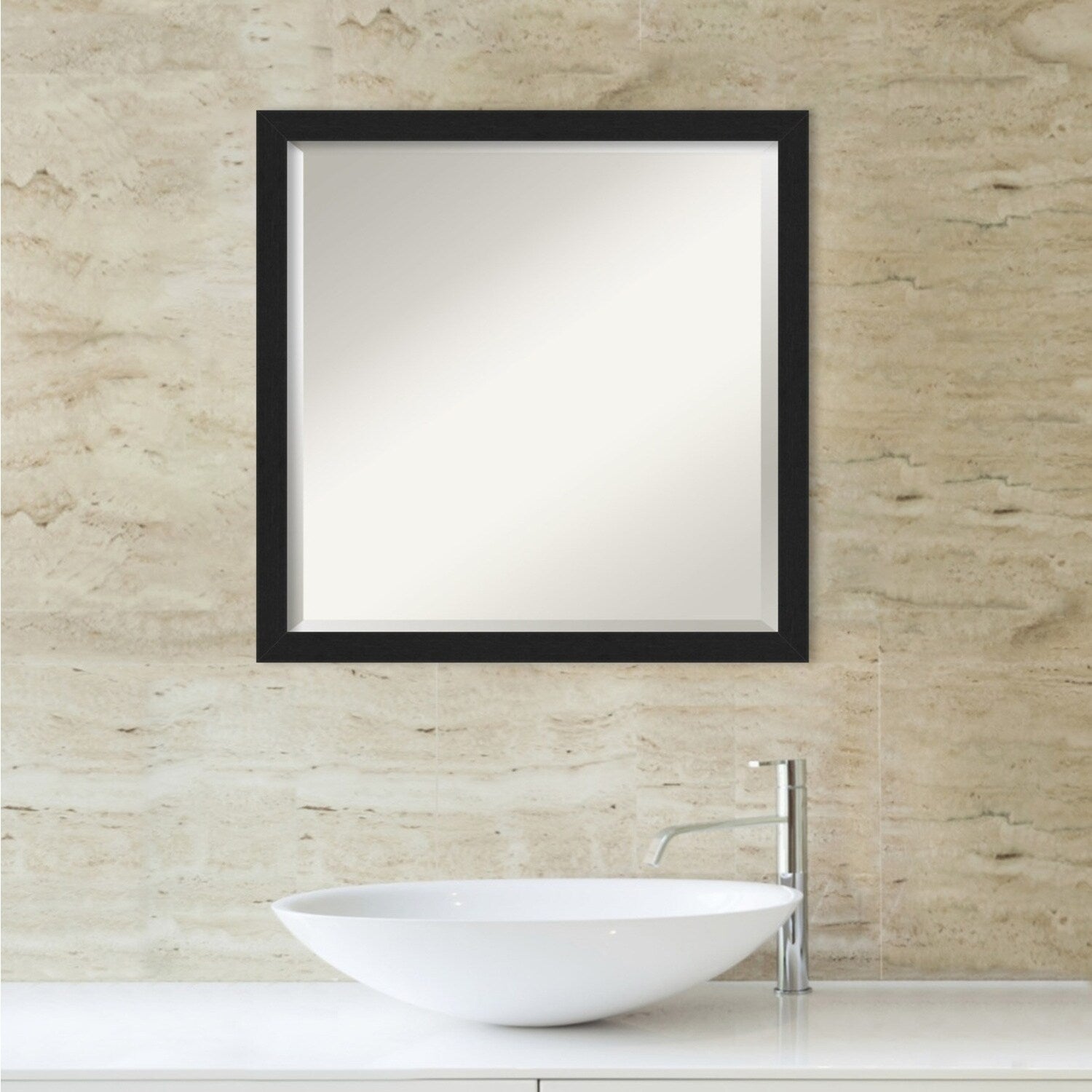 Beveled Bathroom Wall Mirror - Grace Brushed Narrow Frame