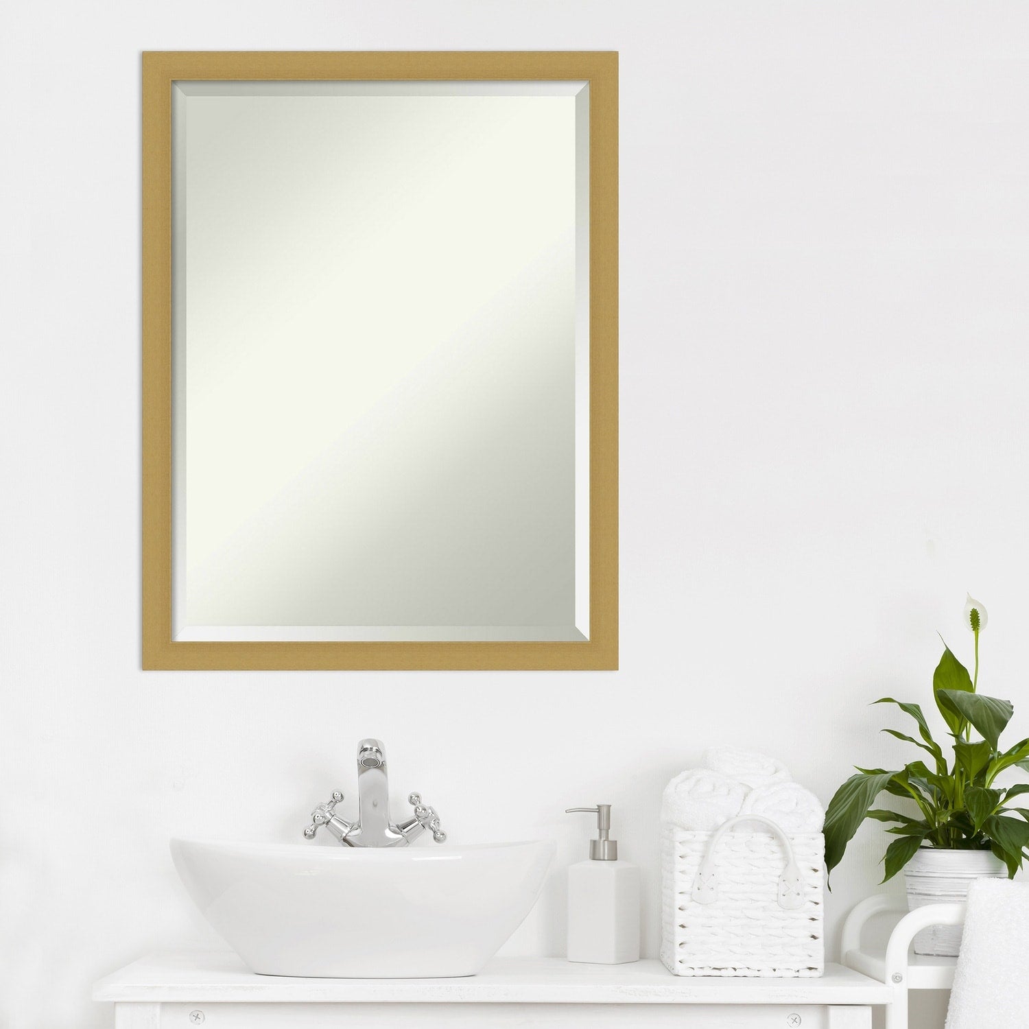 Beveled Bathroom Wall Mirror - Grace Brushed Narrow Frame