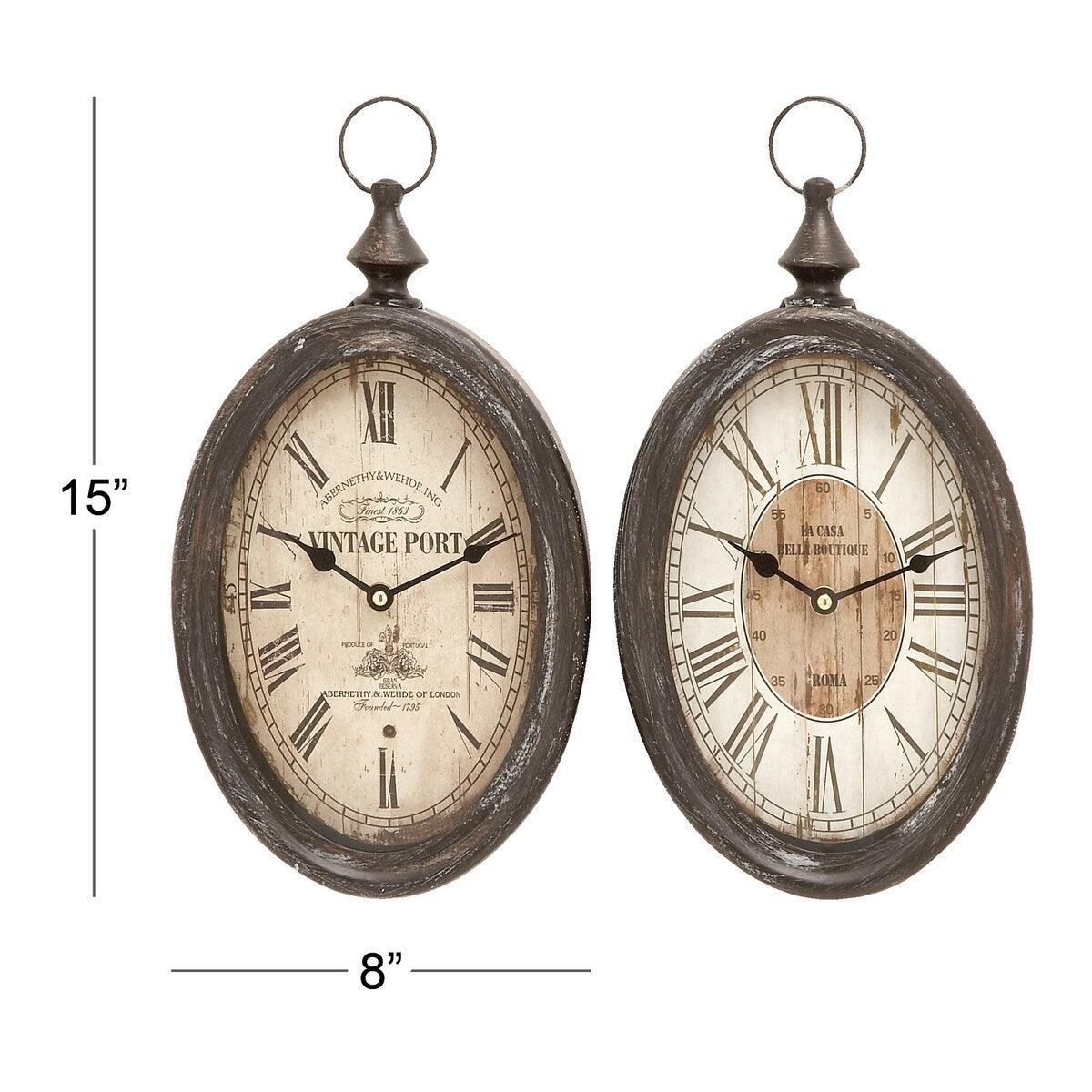 Metal Pocket Watch Style Decorative Wall Clock - Set of 2 Black - Roche River Decor