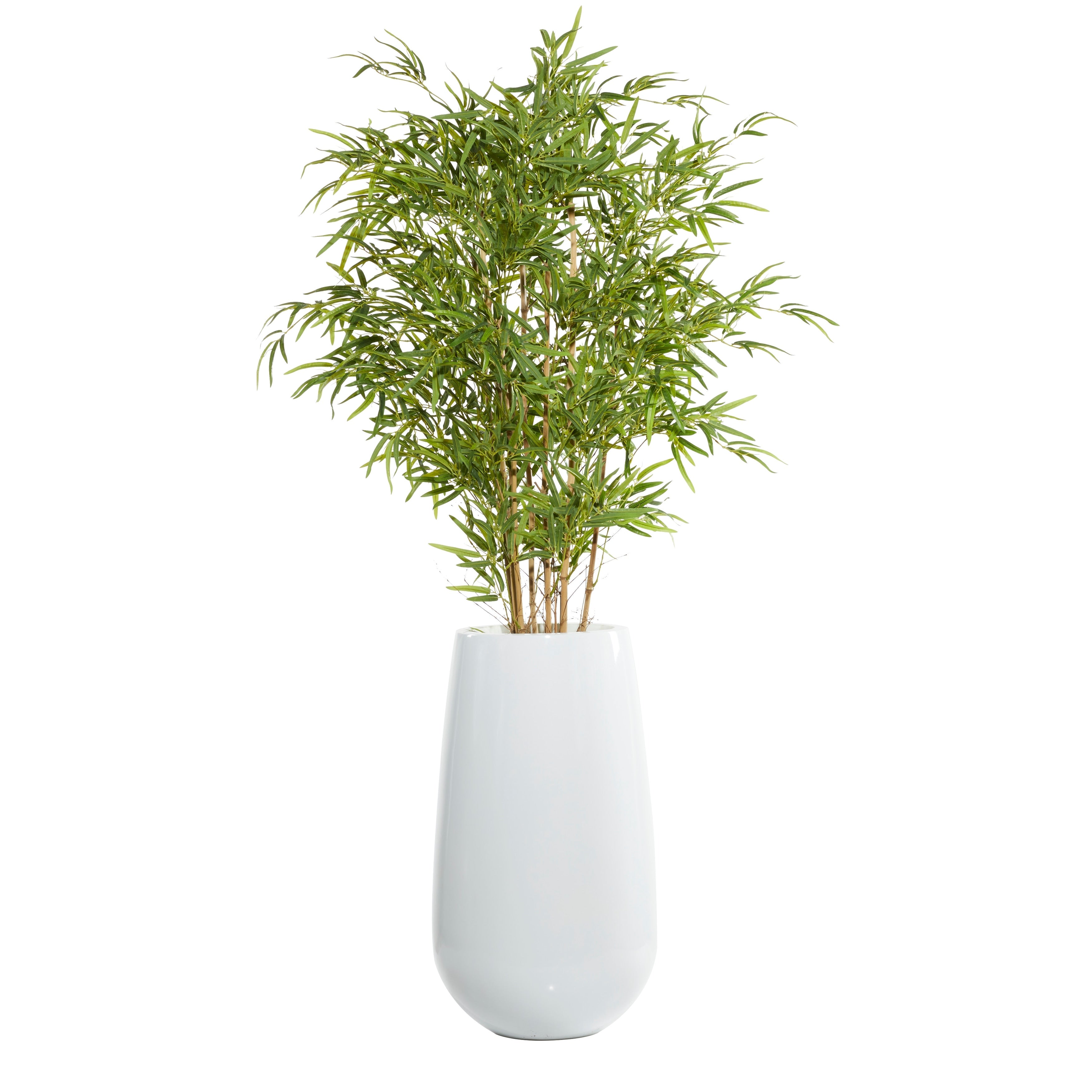 Green Faux Foliage Bamboo Artificial Tree with Realistic Leaves and White Fiberglass Pot