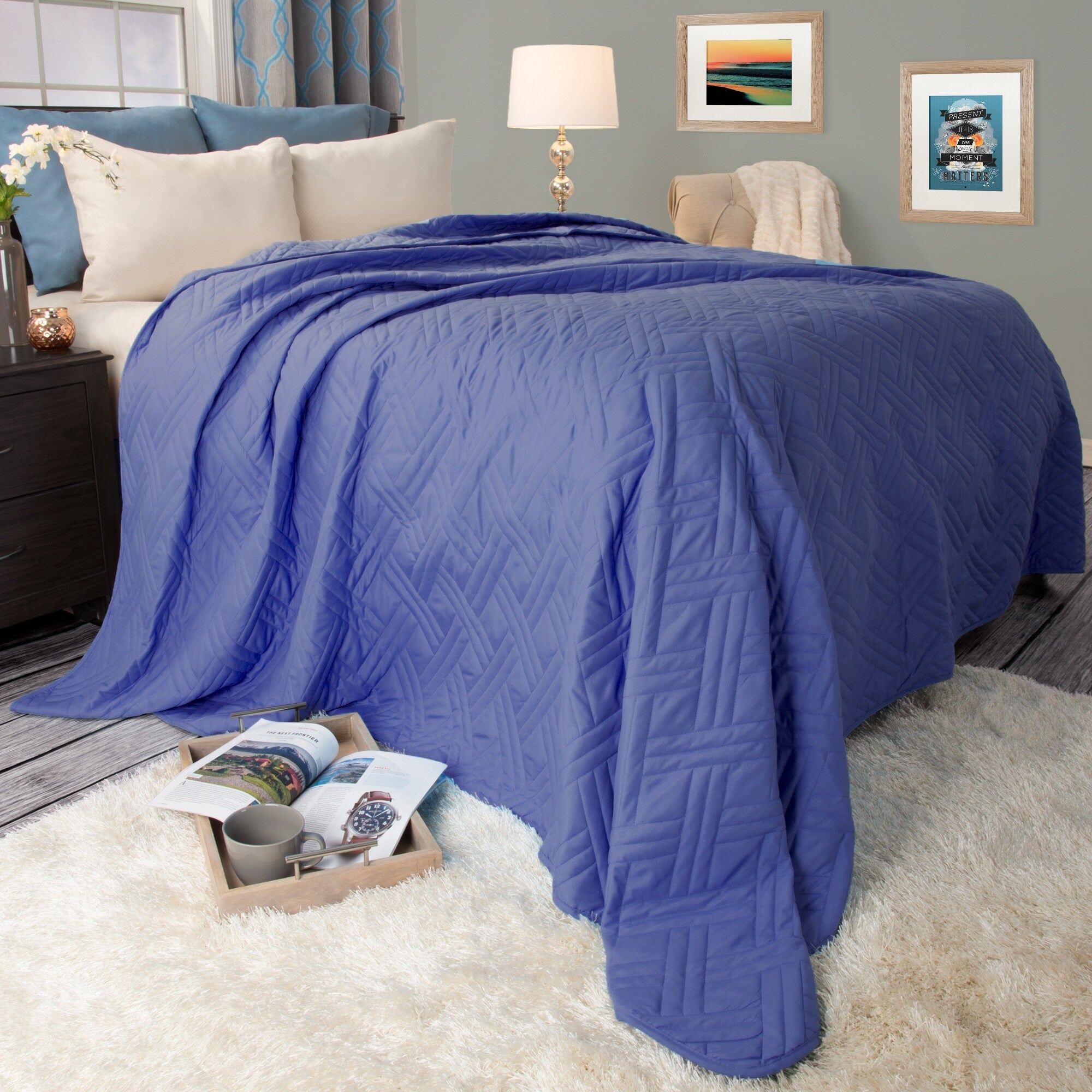 Quilt Coverlet - All-Season Washable Bedspread - Basket-Weave Polyester Bedding with Quilted Pattern by Windsor Home