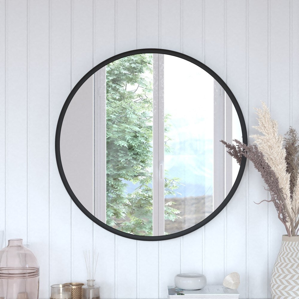 Wall Mount Shatterproof Round Accent Wall Mirror with Metal Frame