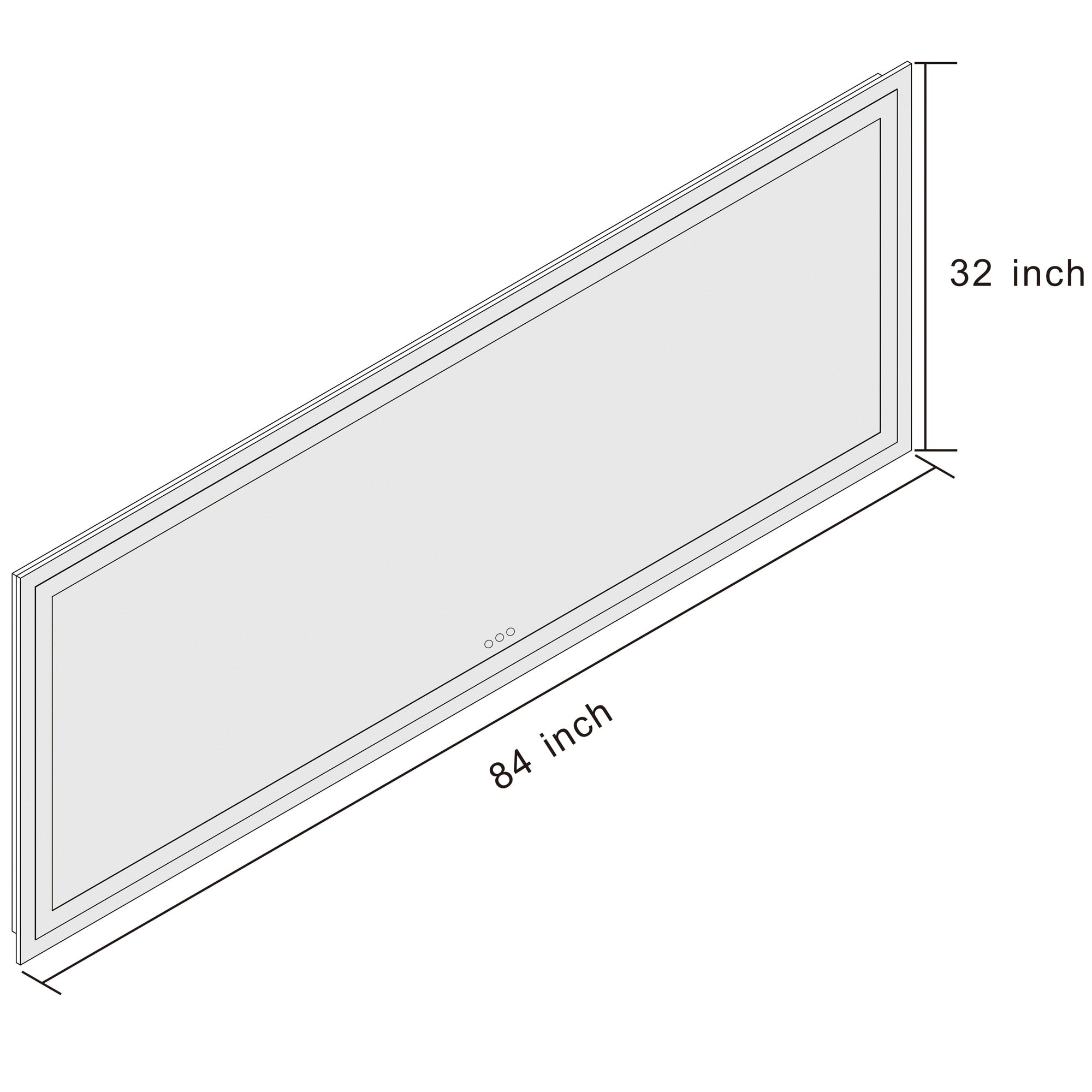 Large Rectangular Frameless Anti-Fog LED Light Wall Mounted Bathroom Vanity Mirror in White - N/A