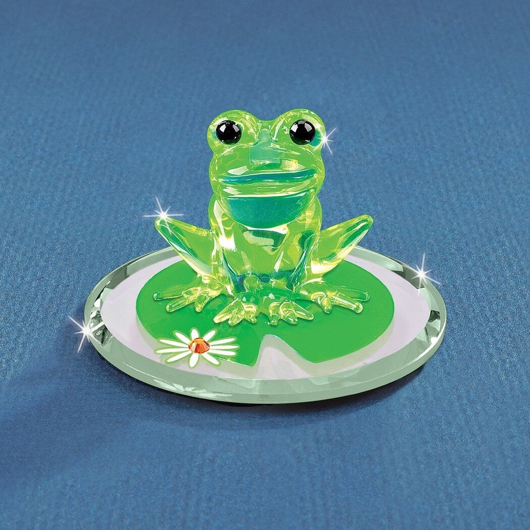 Curata Frog and Lily Pad Handcrafted Glass Figurine