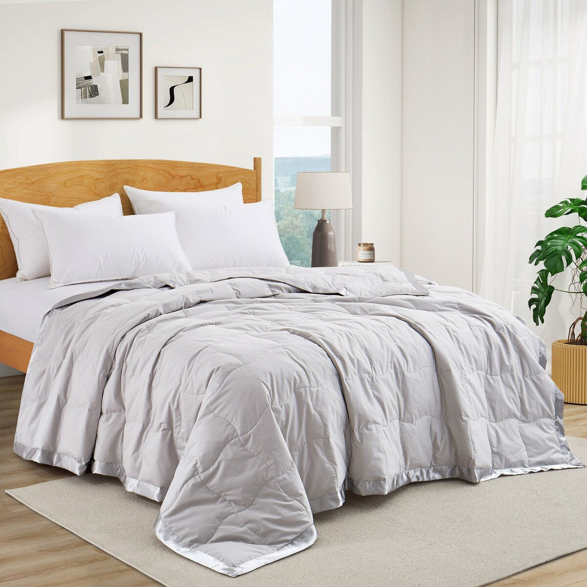 Ultra-Soft Cozy Cotton Down Bed Blanket with Satin Trim