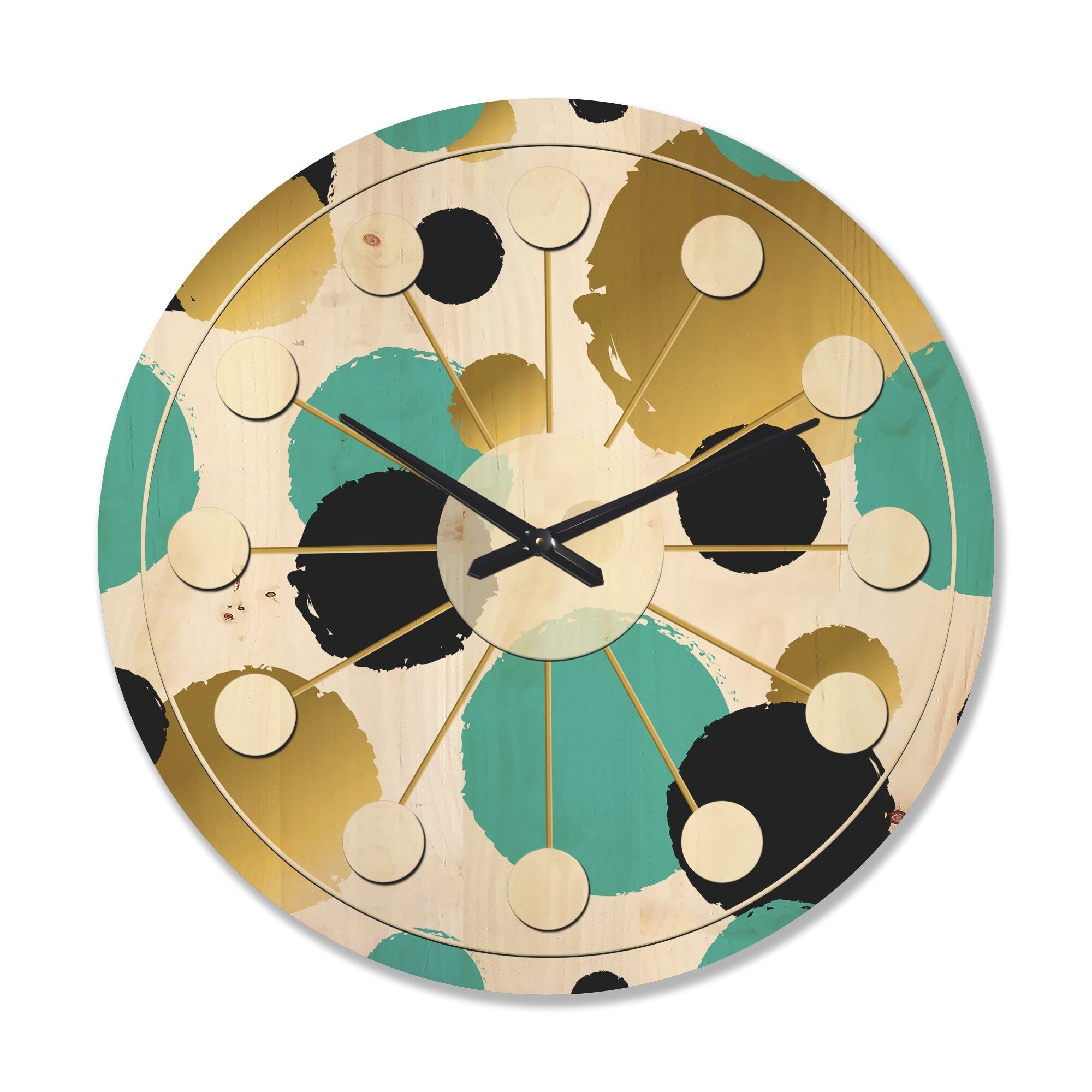 Designart 'Gold and Blue Circles' Mid-Century Modern Wood Wall Clock