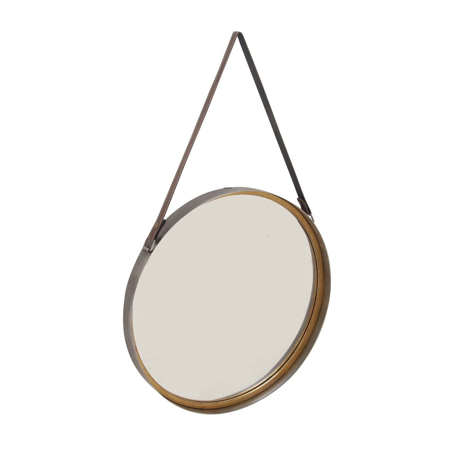 Gold Metal Room Wall Mirror with Leather Strap