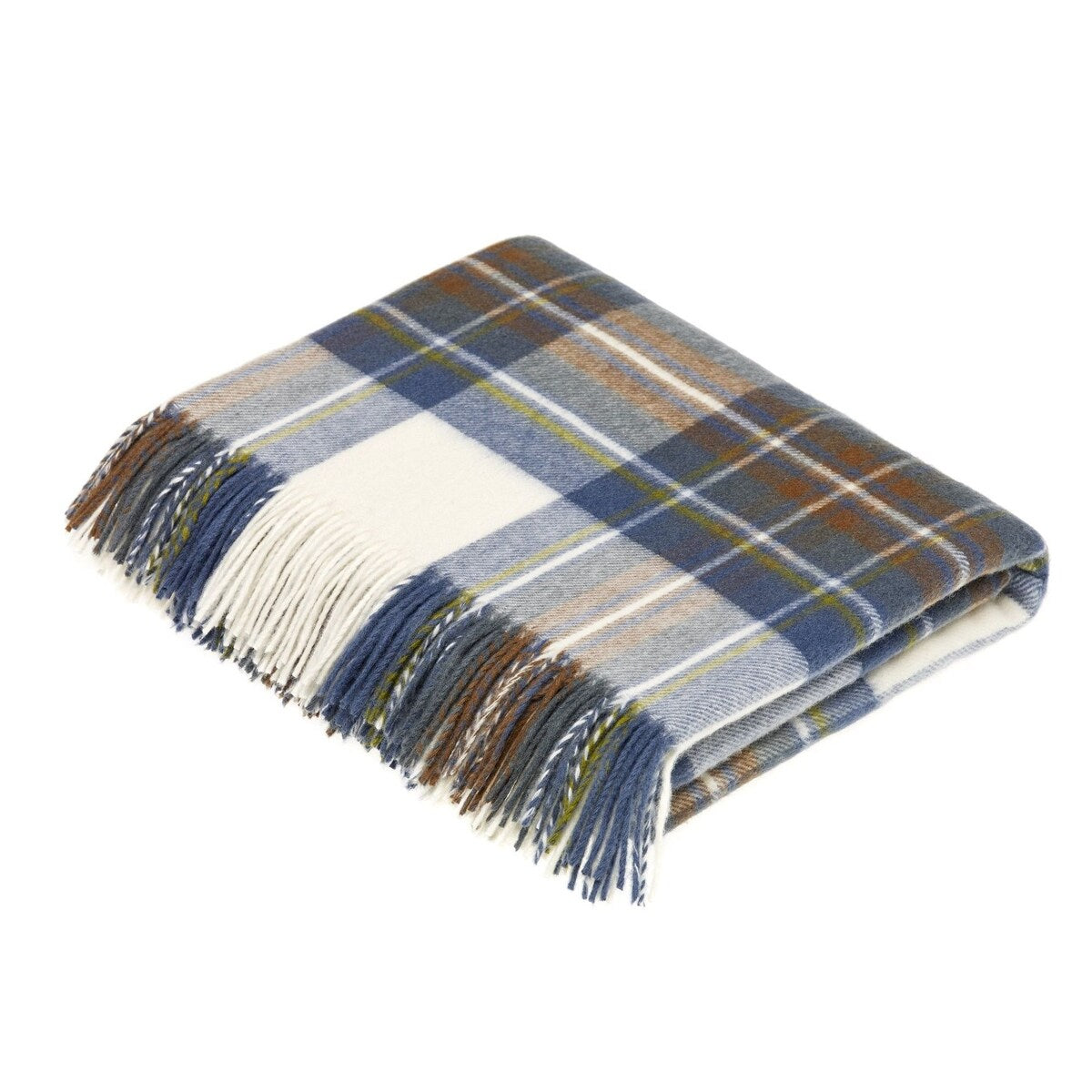 Muted Blue Stewart - Merino Lambswool Throw Blanket - Made in UK