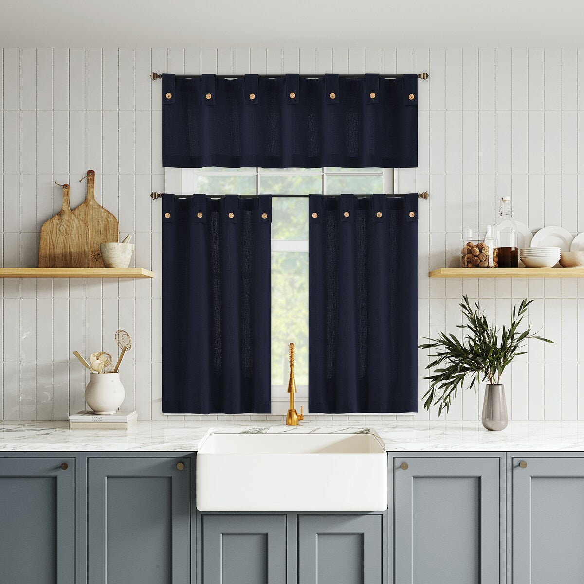 Archaeo Cotton Blend Button Tab Top Cafe Curtain Valance