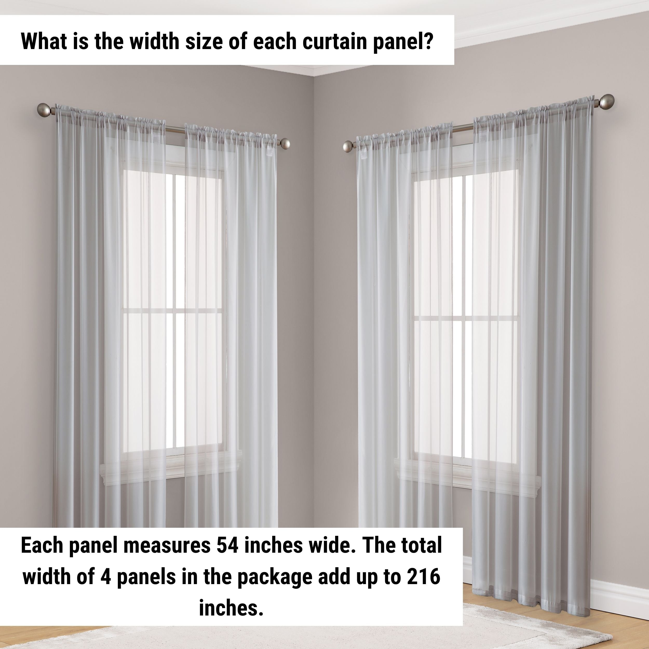 HLC.me Geneva Sheer Voile Window Treatment Rod Pocket Curtain Panels Bedroom and Living Room (Set of 4)