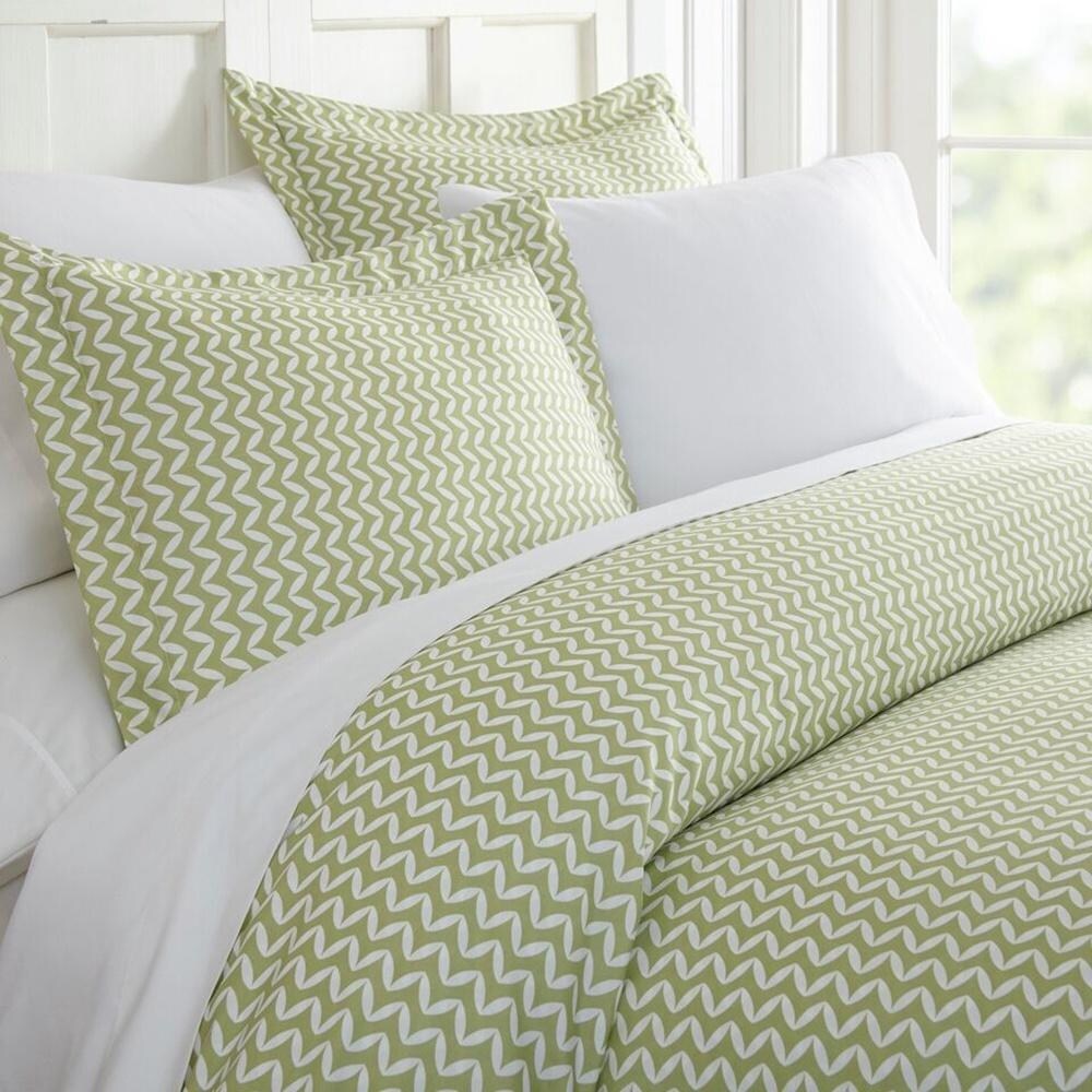 3pc Full/Queen Premium Puffed Chevron Duvet Cover Set Sage