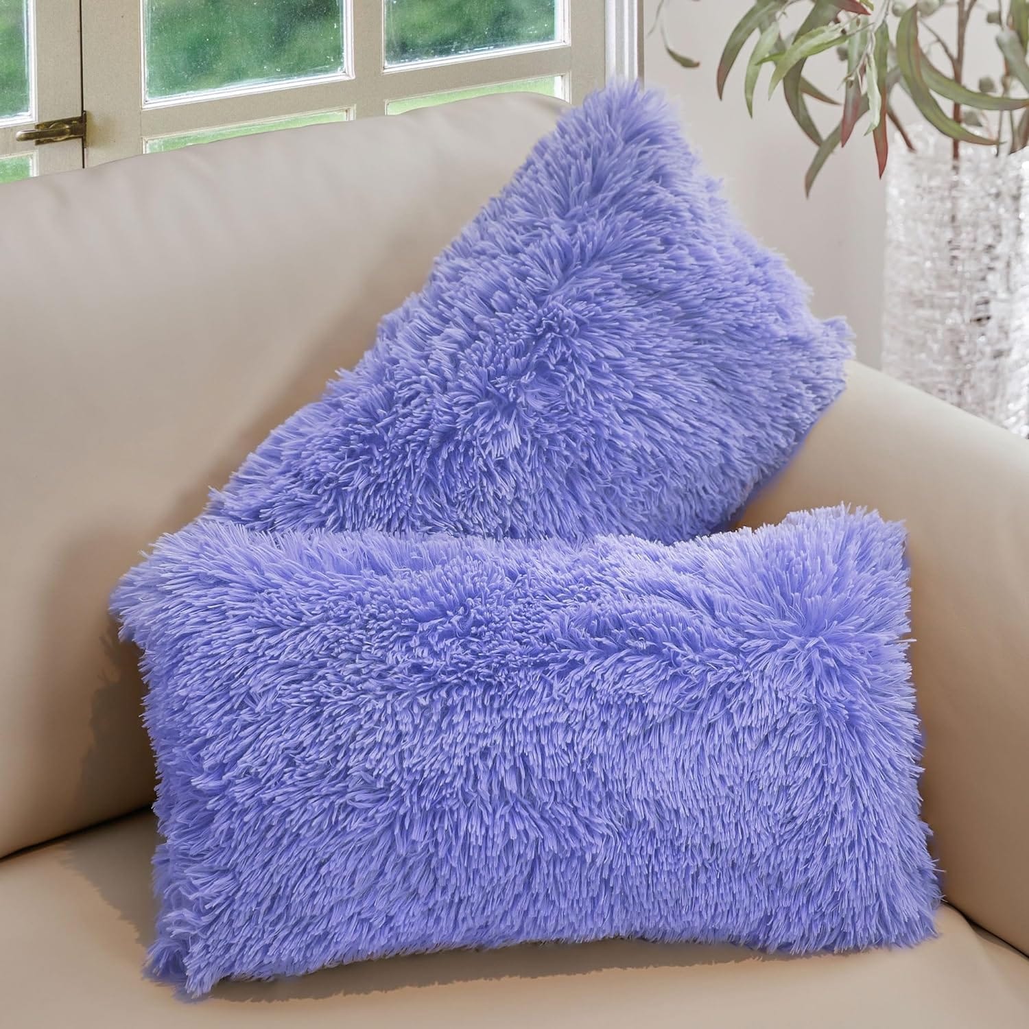 Cheer Collection 12x20 Shaggy Long-hair Throw Pillows (Set of 2)