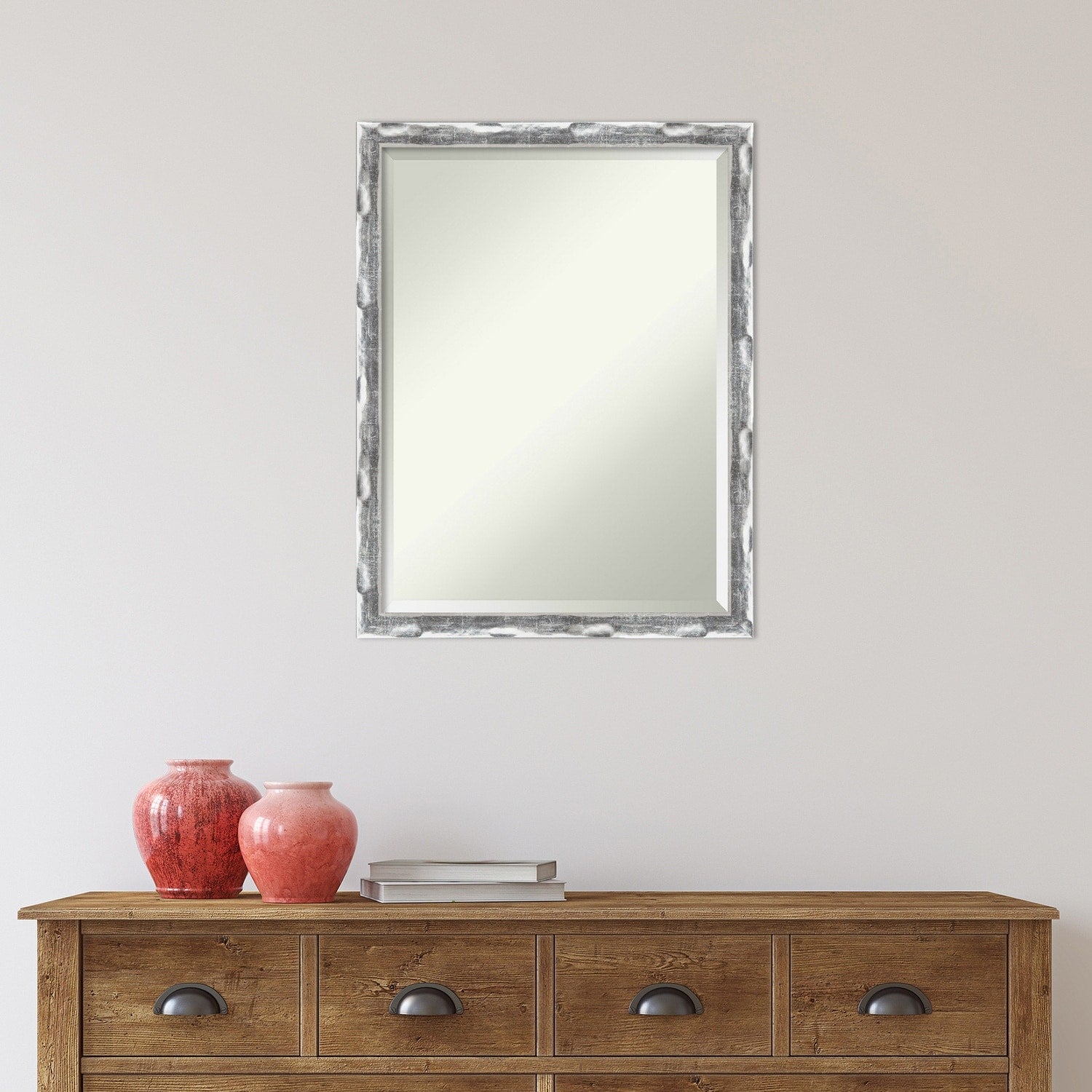 Beveled Bathroom Wall Mirror - Scratched Wave Chrome Frame - Scratched Wave Chrome