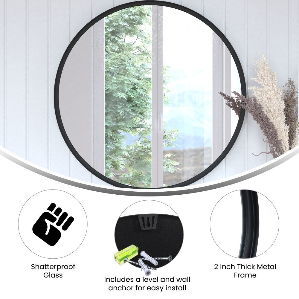 Wall Mount Shatterproof Round Accent Wall Mirror with Metal Frame