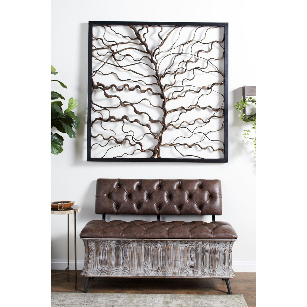 Wood Tree Branch Home Wall Decor with Black Frame - Brown - Roche River Decor