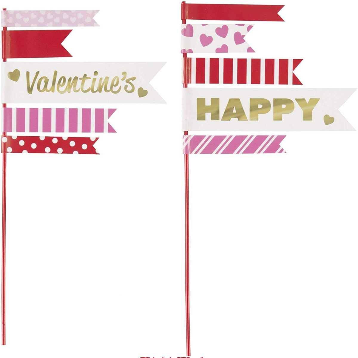 Unique Happy Valentine's Pennant Flag Cake Toppers 9.5 Party Accessory 2 Count - 14.3 x 11.2 x 4.3