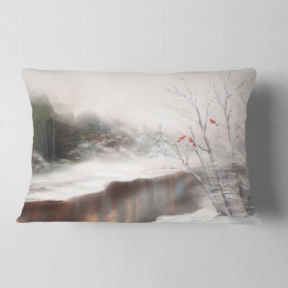 Designart 'Snowy Silence' Landscape Printed Throw Pillow