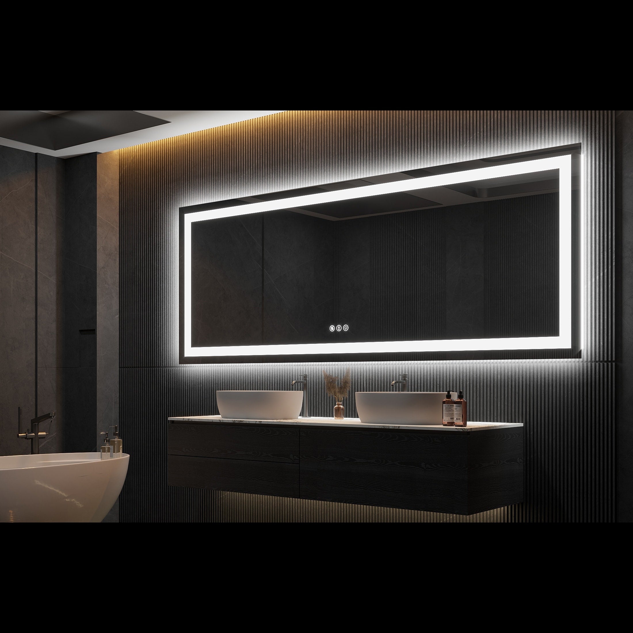 Large Rectangular Frameless Anti-Fog LED Light Wall Mounted Bathroom Vanity Mirror in White - N/A