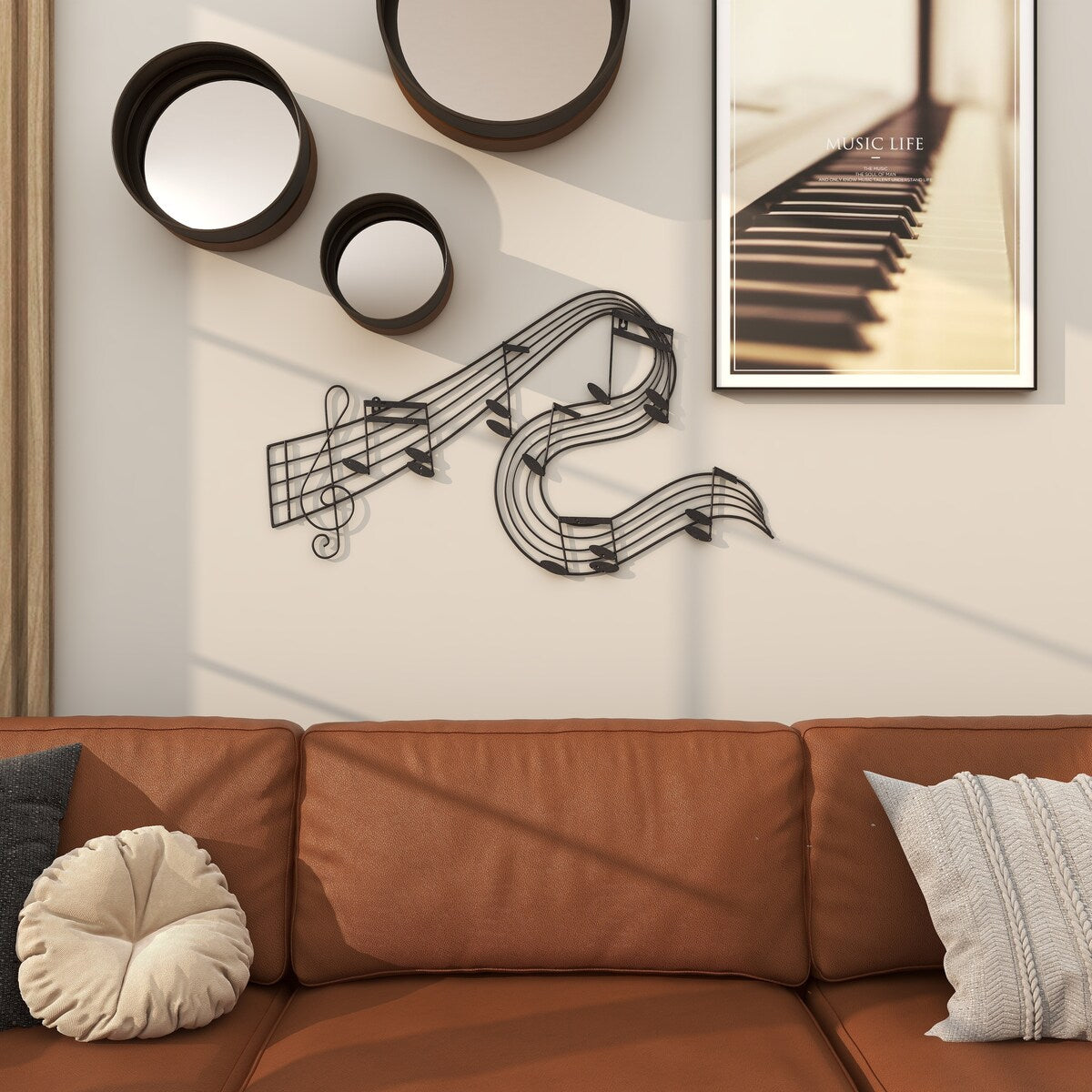 Metal Musical Notes Home Wall Decor - Black - Roche River Decor