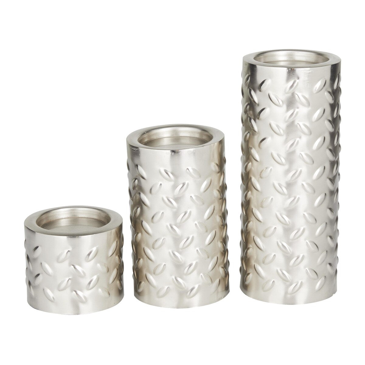 Metal Pillar Decorative Candle Holder with Studs - Set of 3 Silver or Gold - Roche River Decor